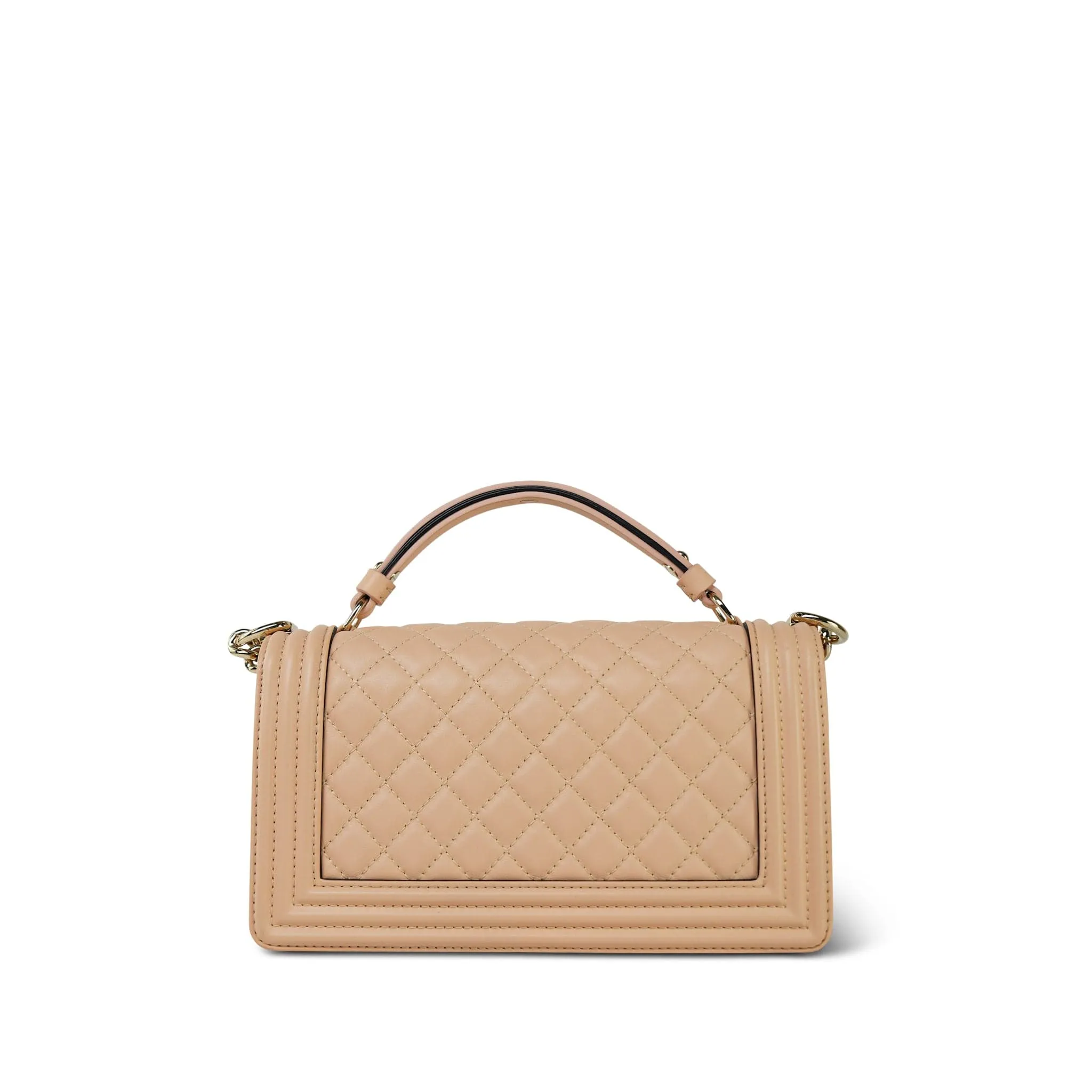 19S Beige Calfskin Quilted Top Handle Boy Bag Old Medium Light Gold Hardware