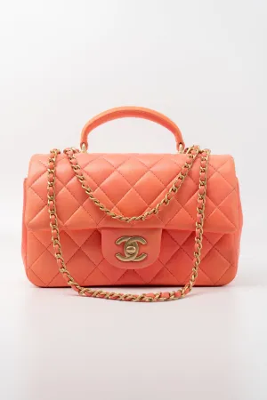21P Mini Top Handle Orange Ombre Lambskin Quilted Aged Gold Hardware