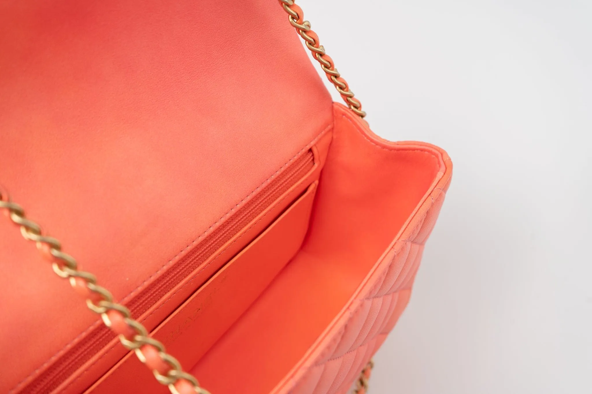21P Mini Top Handle Orange Ombre Lambskin Quilted Aged Gold Hardware