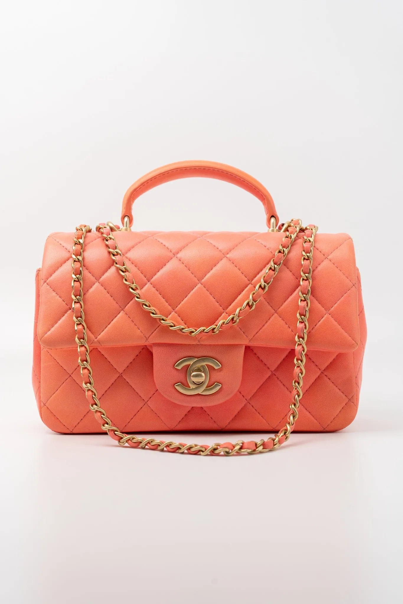 21P Mini Top Handle Orange Ombre Lambskin Quilted Aged Gold Hardware