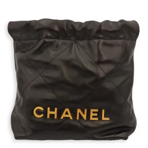 22 Mini Black Tote Bag in Calfskin, Gold hardware