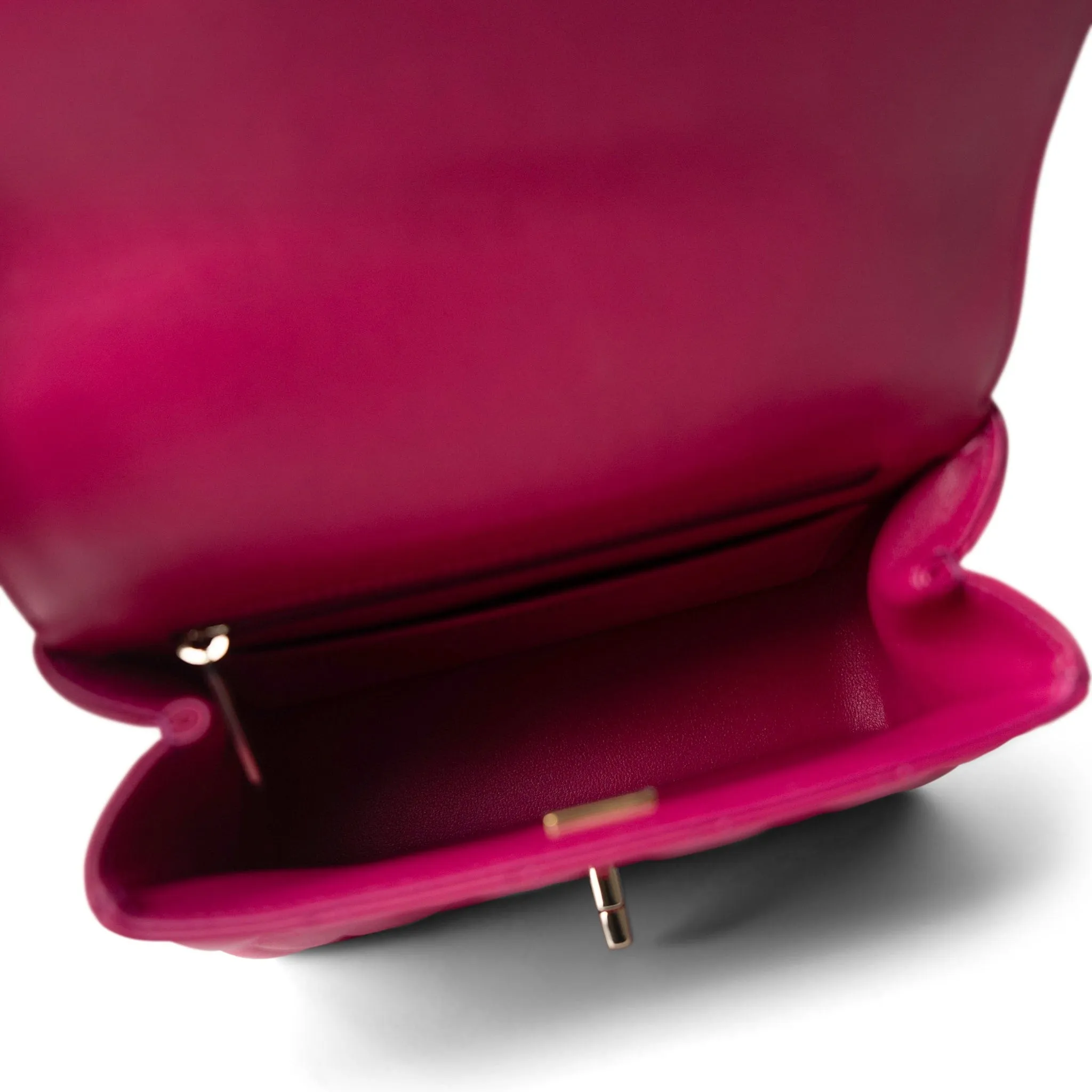 23A Dark Pink Lambskin Quilted Mini Flap Bag with Jeweled Top Handle Light Gold Hardware