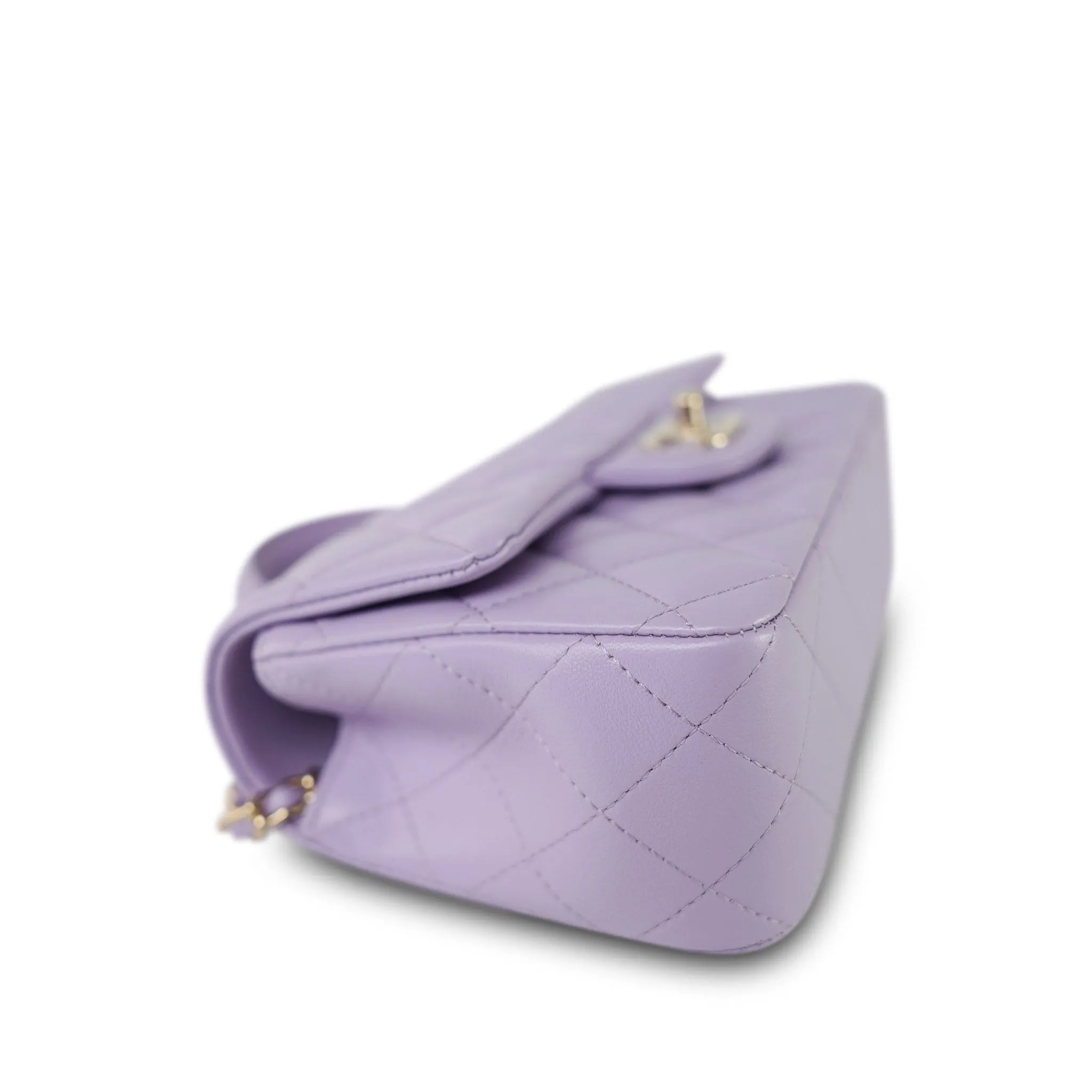 24P Violet/Light Purple Lambskin Quilted Mini Top Handle Light Gold Hardware