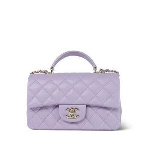24P Violet/Light Purple Lambskin Quilted Mini Top Handle Light Gold Hardware