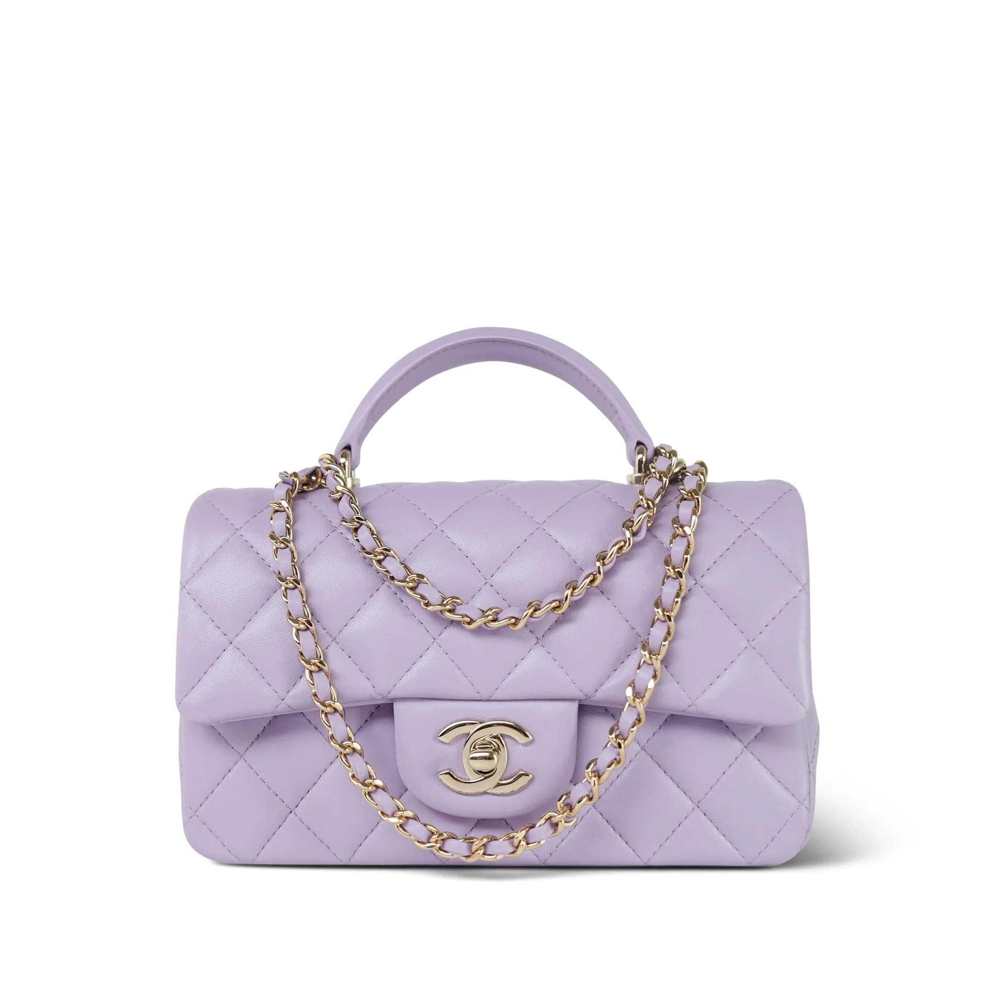 24P Violet/Light Purple Lambskin Quilted Mini Top Handle Light Gold Hardware
