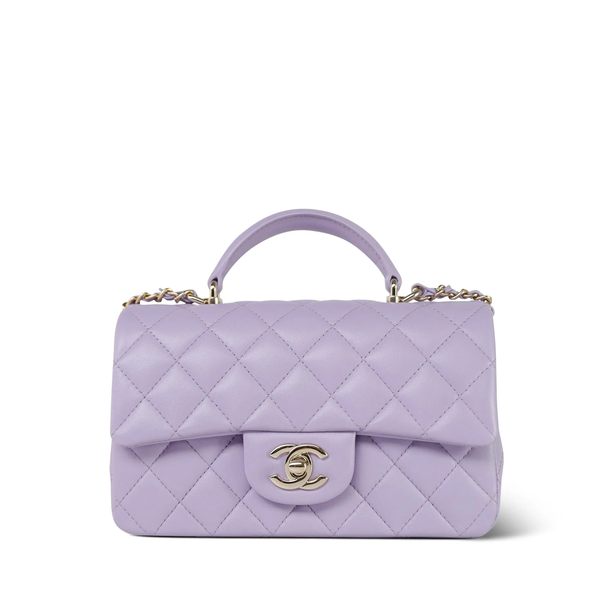 24P Violet/Light Purple Lambskin Quilted Mini Top Handle Light Gold Hardware