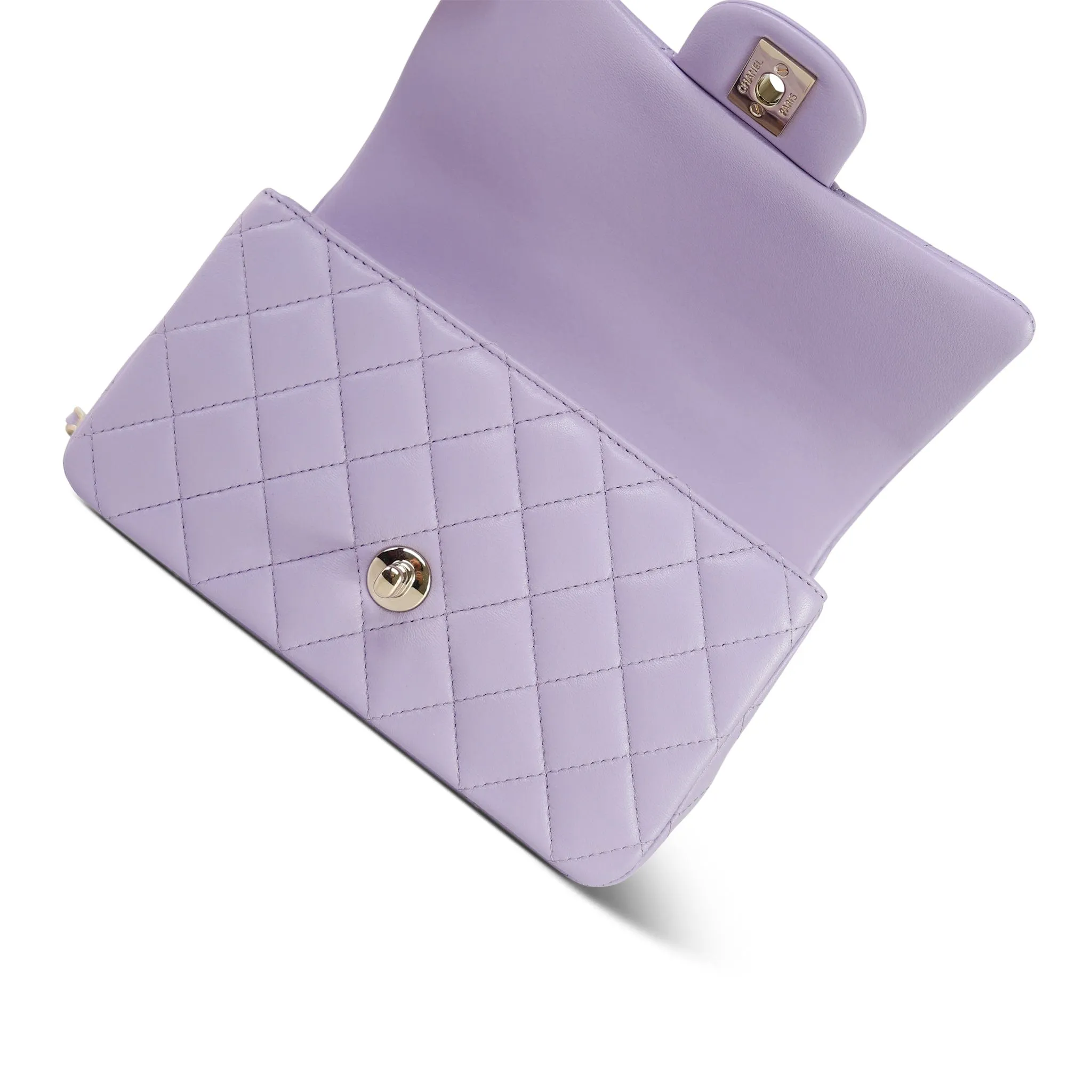 24P Violet/Light Purple Lambskin Quilted Mini Top Handle Light Gold Hardware