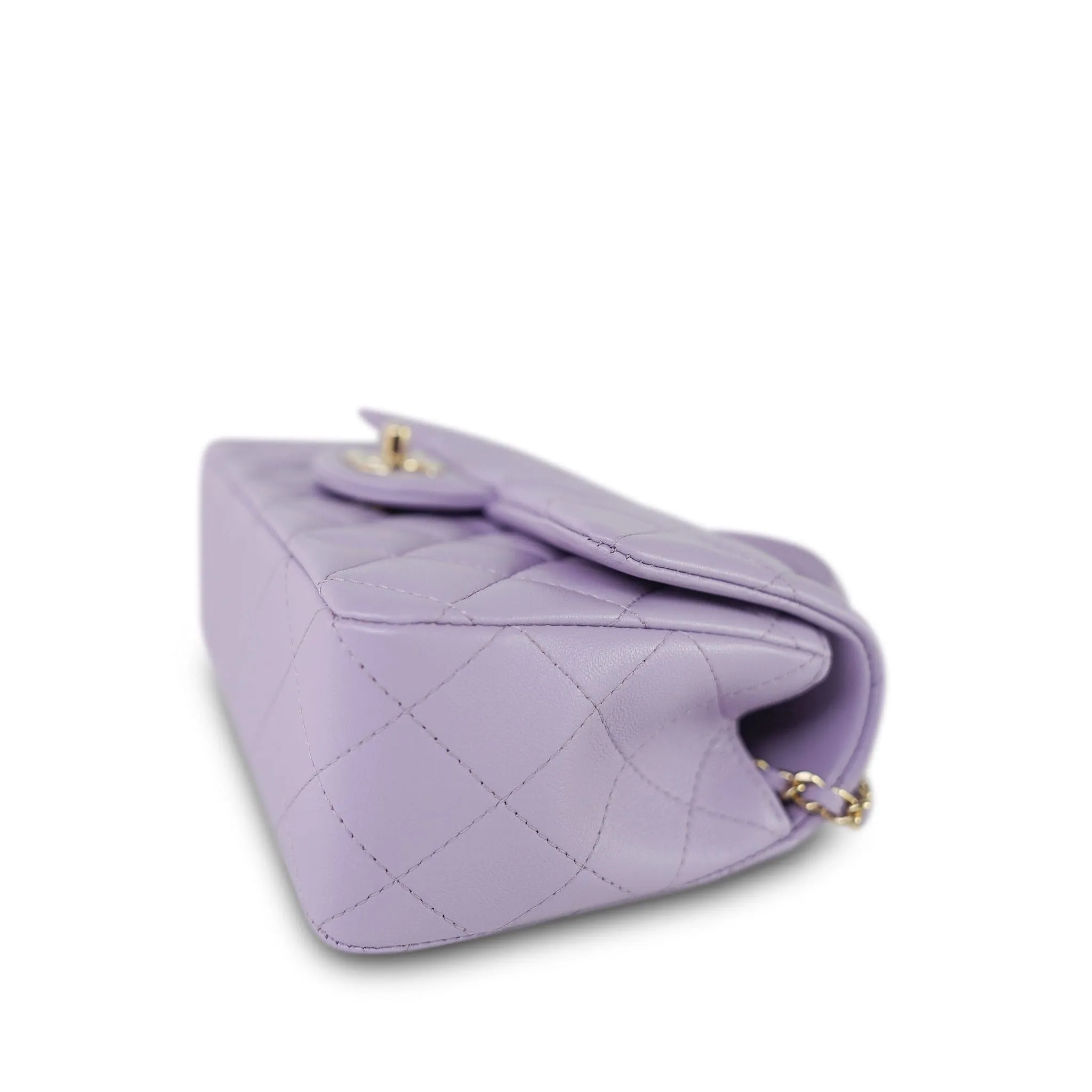 24P Violet/Light Purple Lambskin Quilted Mini Top Handle Light Gold Hardware