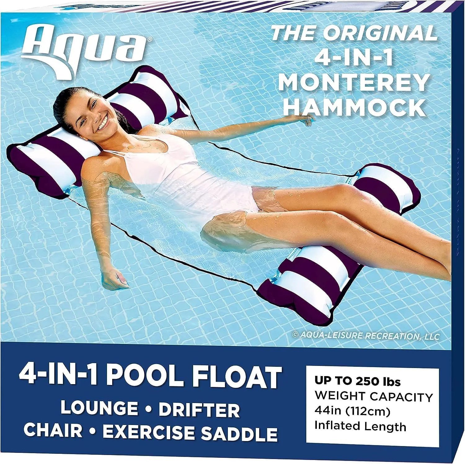 Aqua 4-in-1 Monterey Hammock Pool Float & Water Hammocks  2-3-4 Multipacks  Multiple Colors/Styles  for Adults and Kids Floating