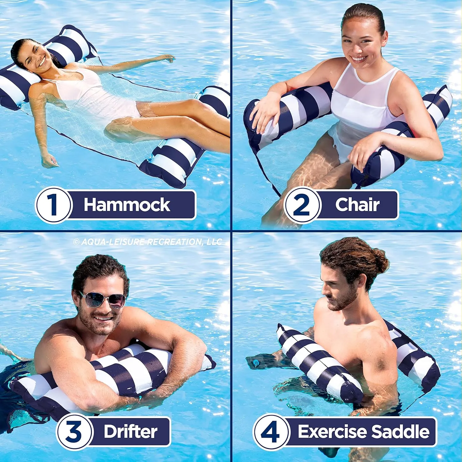 Aqua 4-in-1 Monterey Hammock Pool Float & Water Hammocks  2-3-4 Multipacks  Multiple Colors/Styles  for Adults and Kids Floating