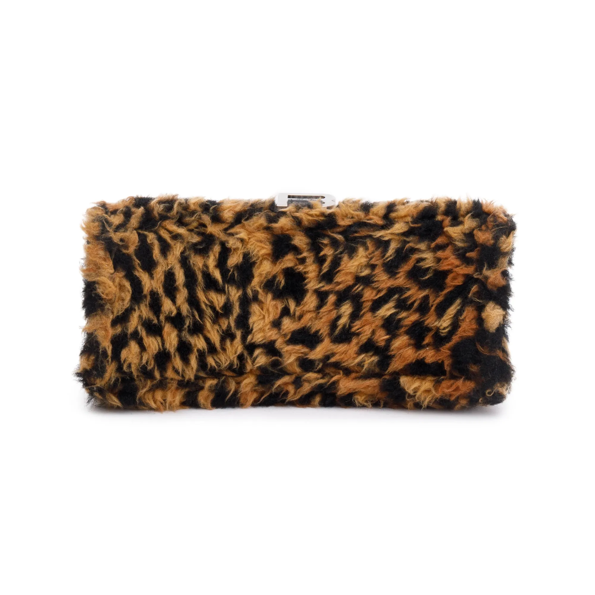 Balenciaga Brown Leopard Print Faux Fur Small Hourglass Top Handle Bag w/ Strap
