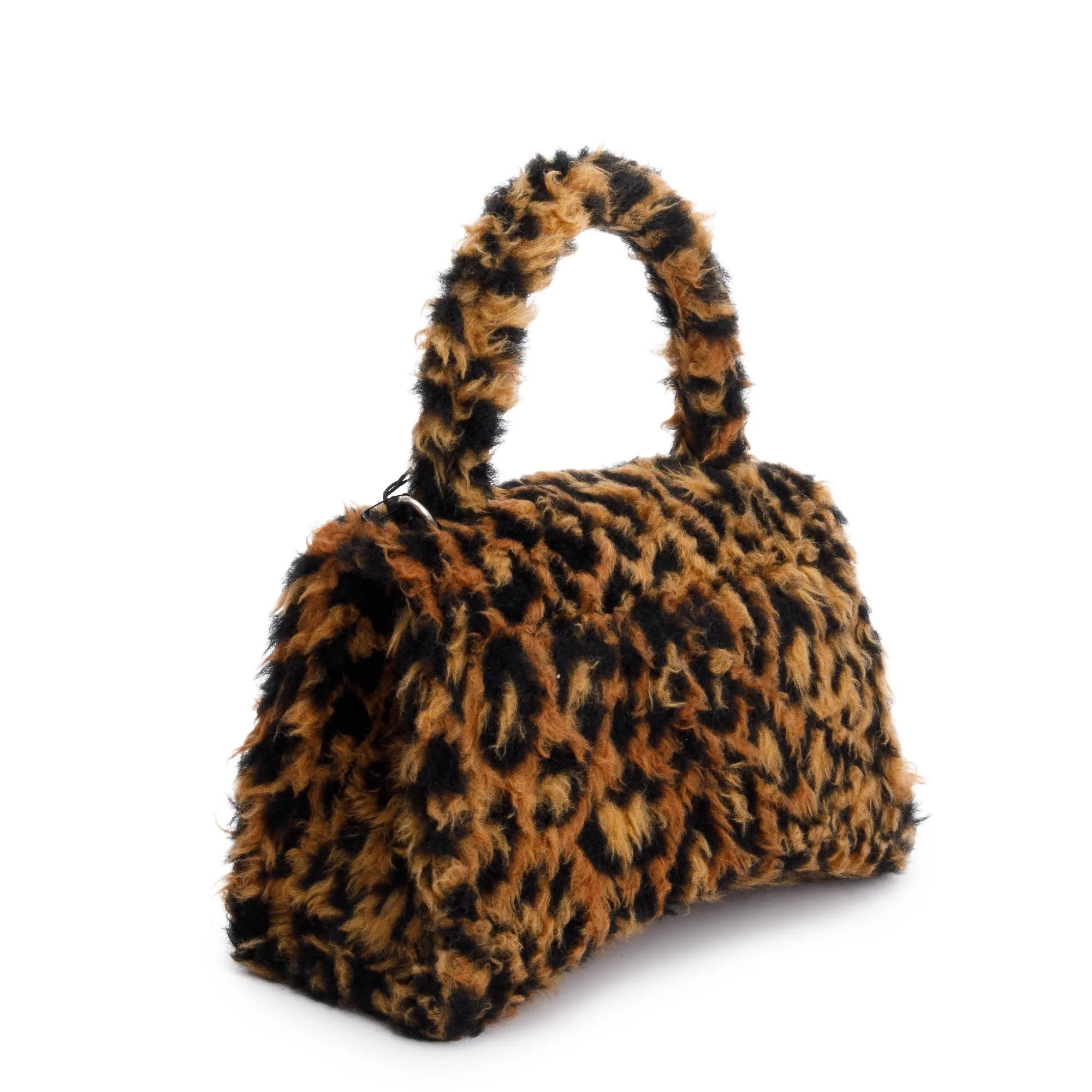 Balenciaga Brown Leopard Print Faux Fur Small Hourglass Top Handle Bag w/ Strap