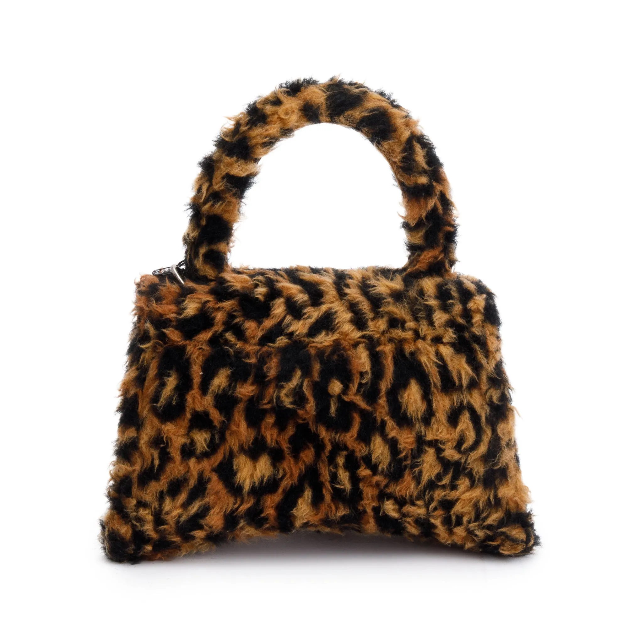Balenciaga Brown Leopard Print Faux Fur Small Hourglass Top Handle Bag w/ Strap