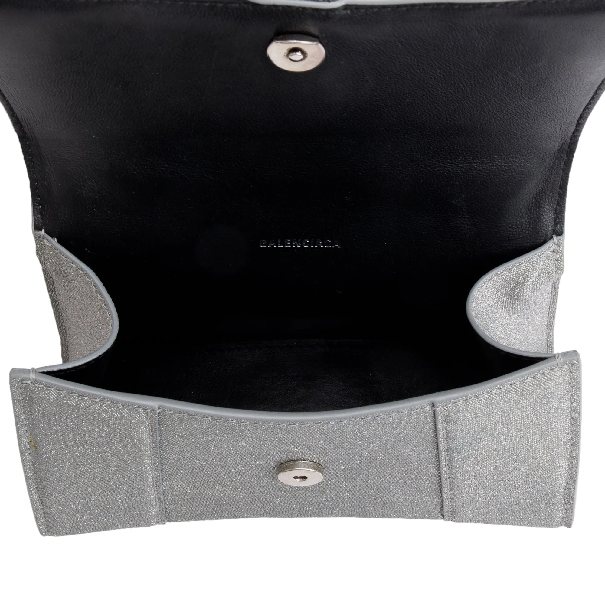 Balenciaga Grey Glitter Fabric XS Hourglass Top Handle Bag w/ Strap