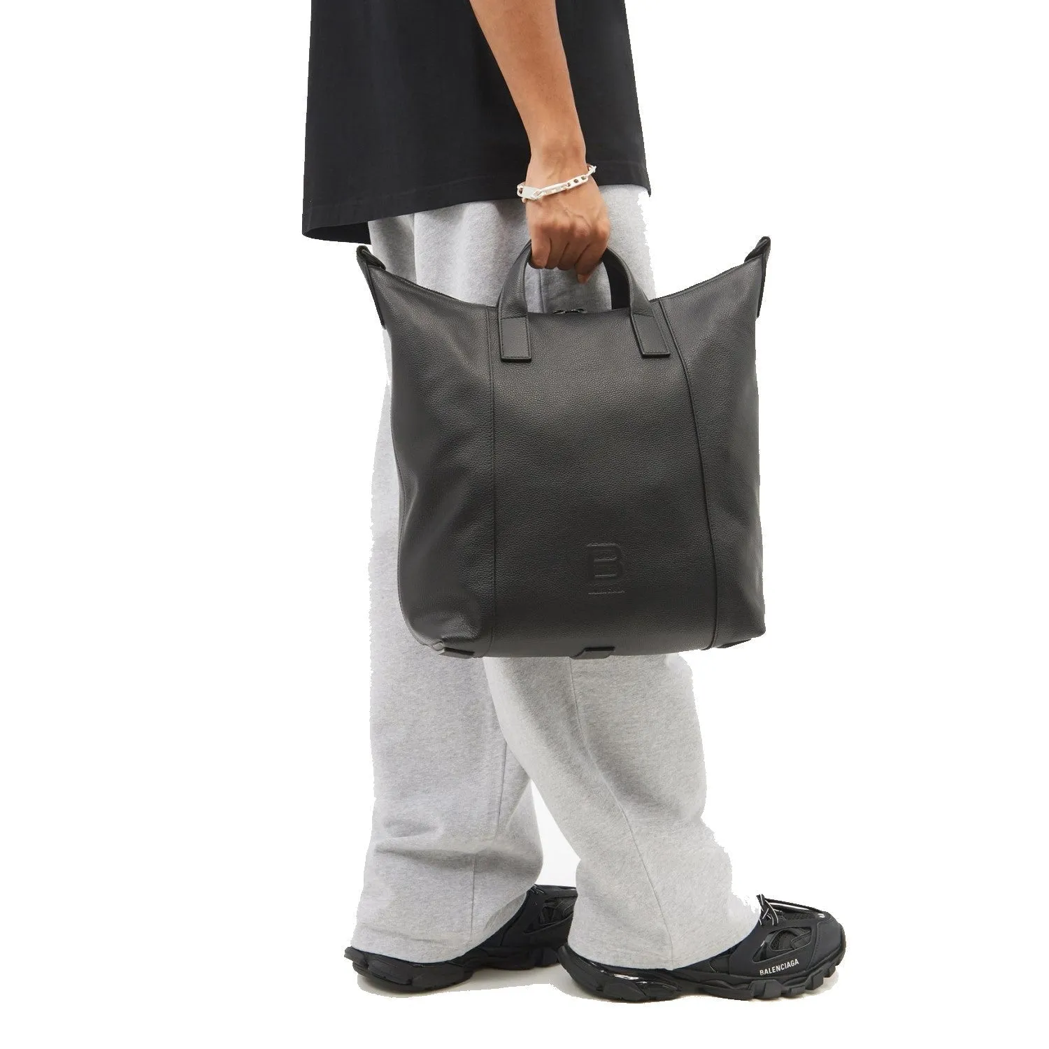 Balenciaga Hourglass Zip Tote Medium Black Grained Calf Leather 620318