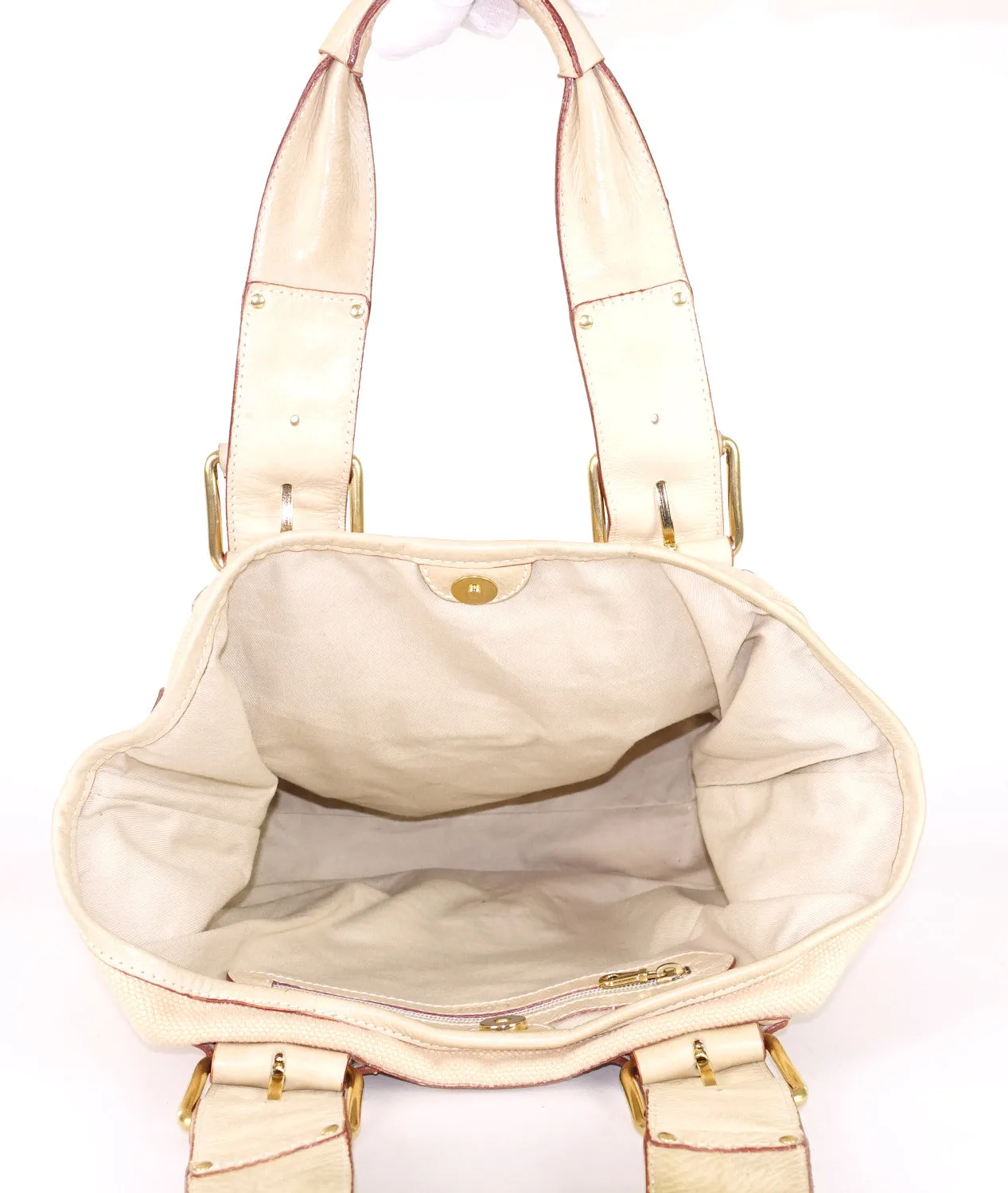 Beige Canvas and Leather Tote Bag