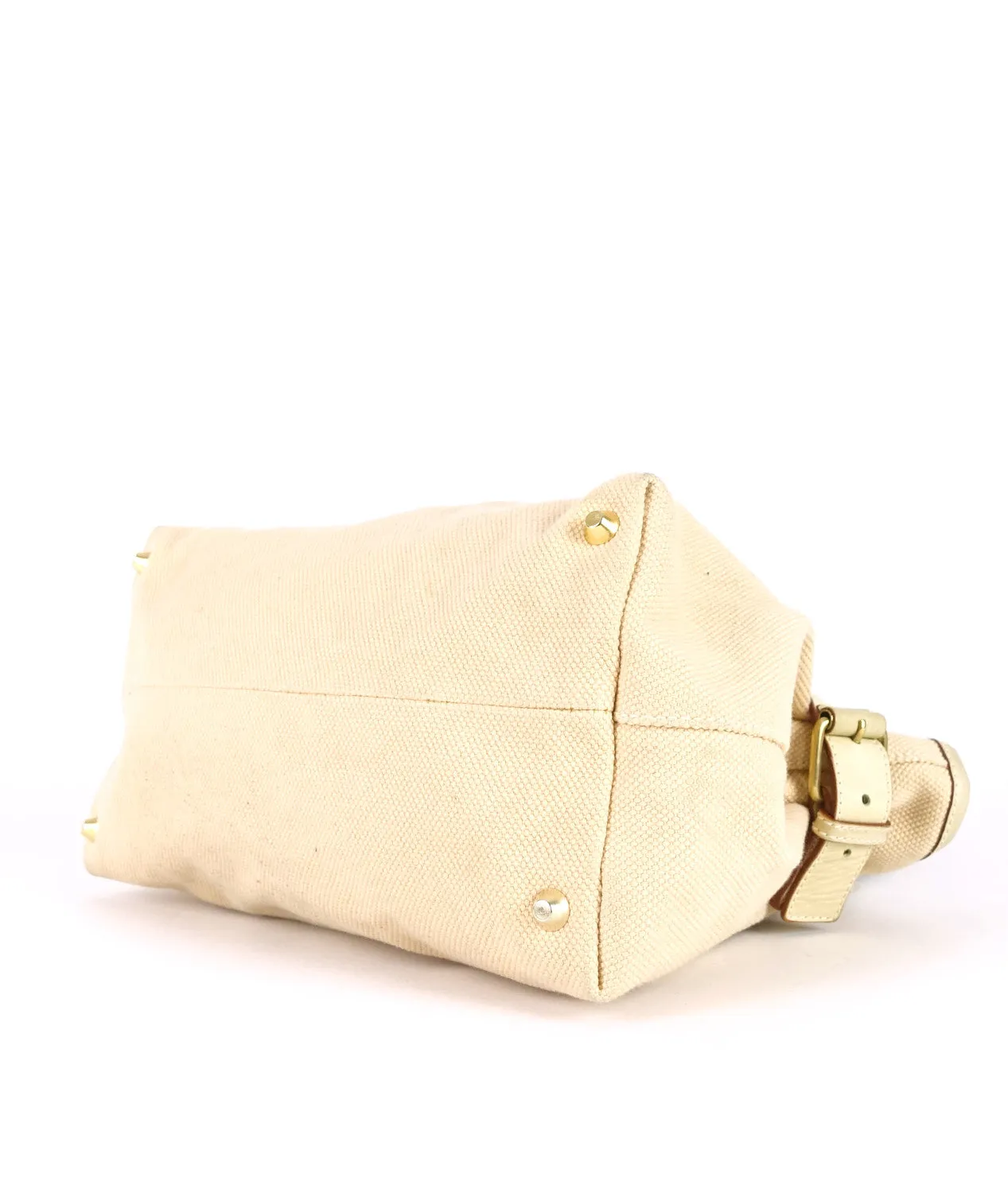 Beige Canvas and Leather Tote Bag