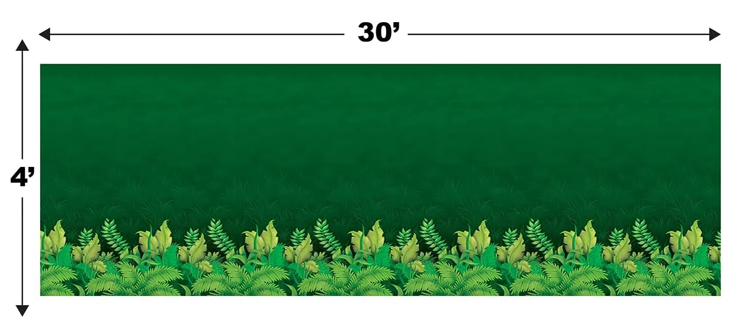 Beistle Jungle Foliage Wall Backdrop, 4 x 30  Photo Backdrop, Easy to Adhere Wall Covering, Tropical Party Decorations, Jungle Party Decorations, Greenery Backdrop, Party Decor, JE