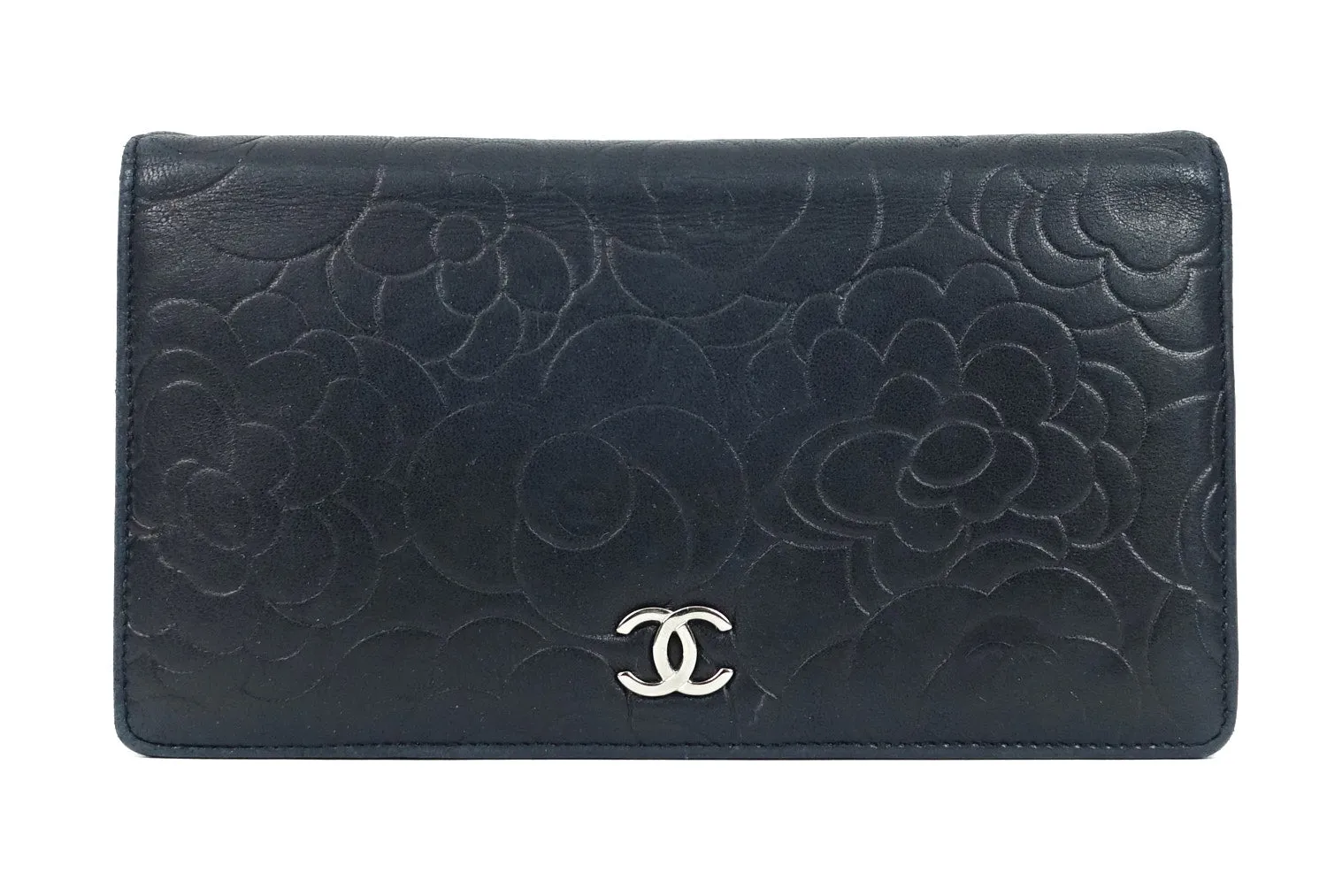 Bifold Camellia Lambskin Leather Long Wallet