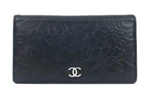Bifold Camellia Lambskin Leather Long Wallet
