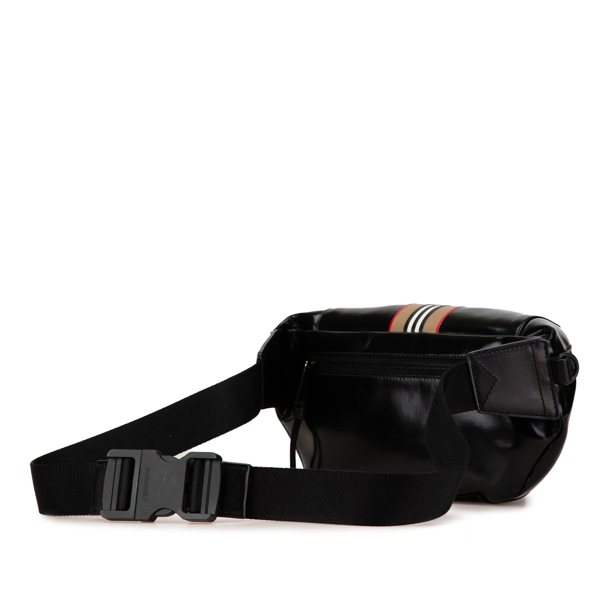 Black Burberry Coated Canvas Icon Stripe Sonny Belt Bag