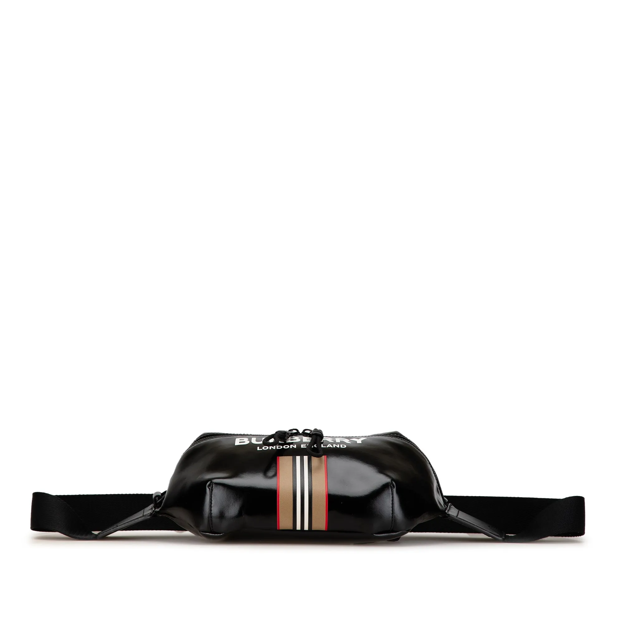 Black Burberry Coated Canvas Icon Stripe Sonny Belt Bag