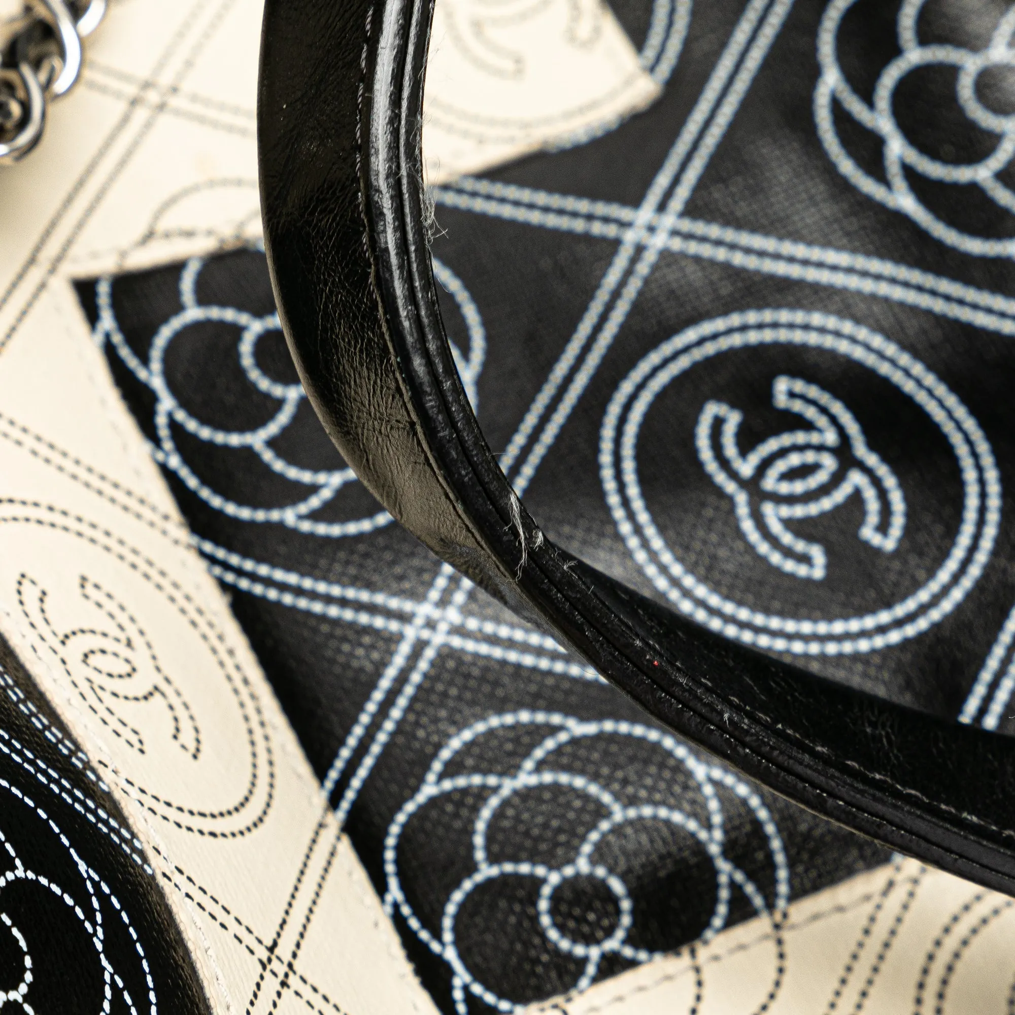 Black Chanel Coated Canvas Camellia Logo Deauville Shopping Tote Satchel