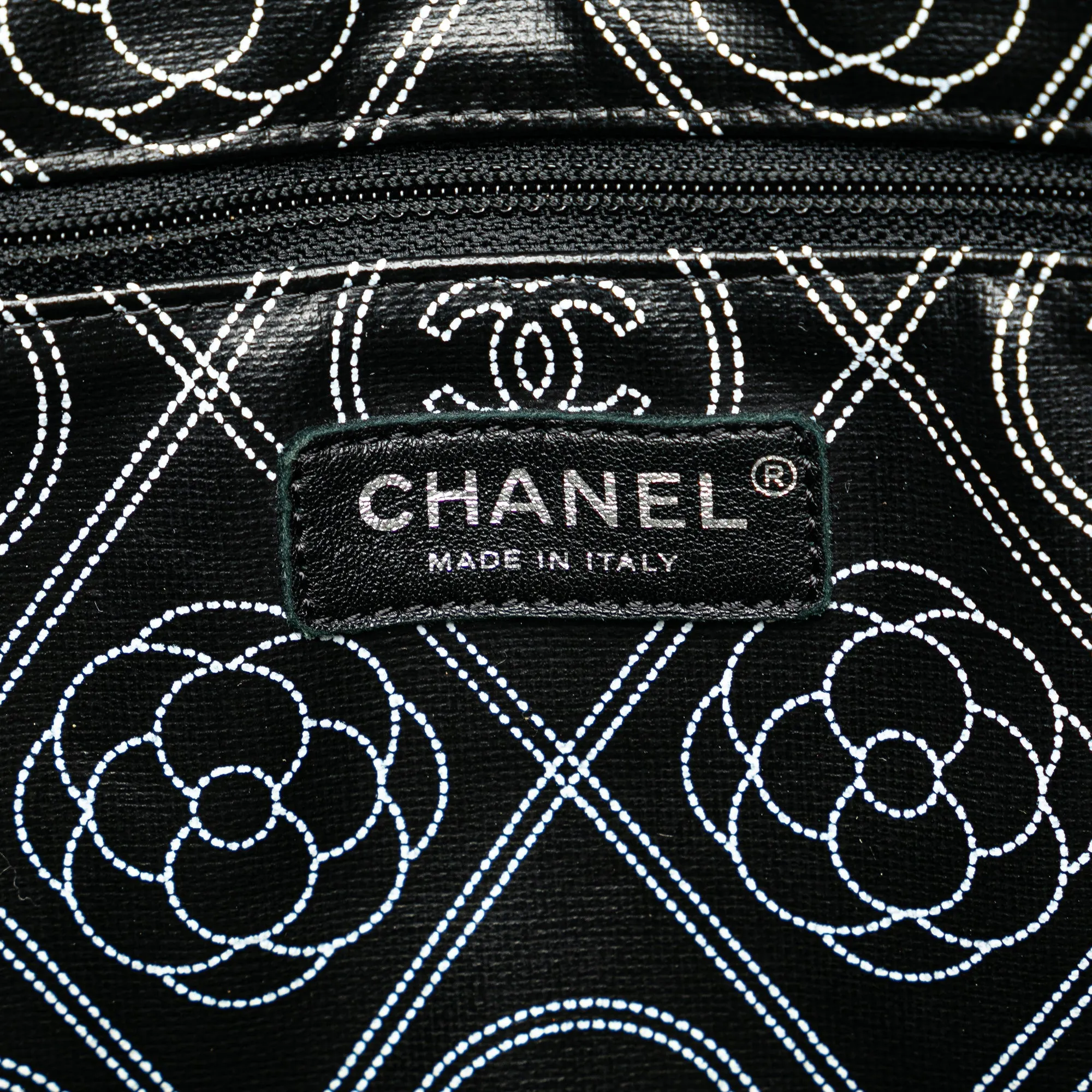 Black Chanel Coated Canvas Camellia Logo Deauville Shopping Tote Satchel