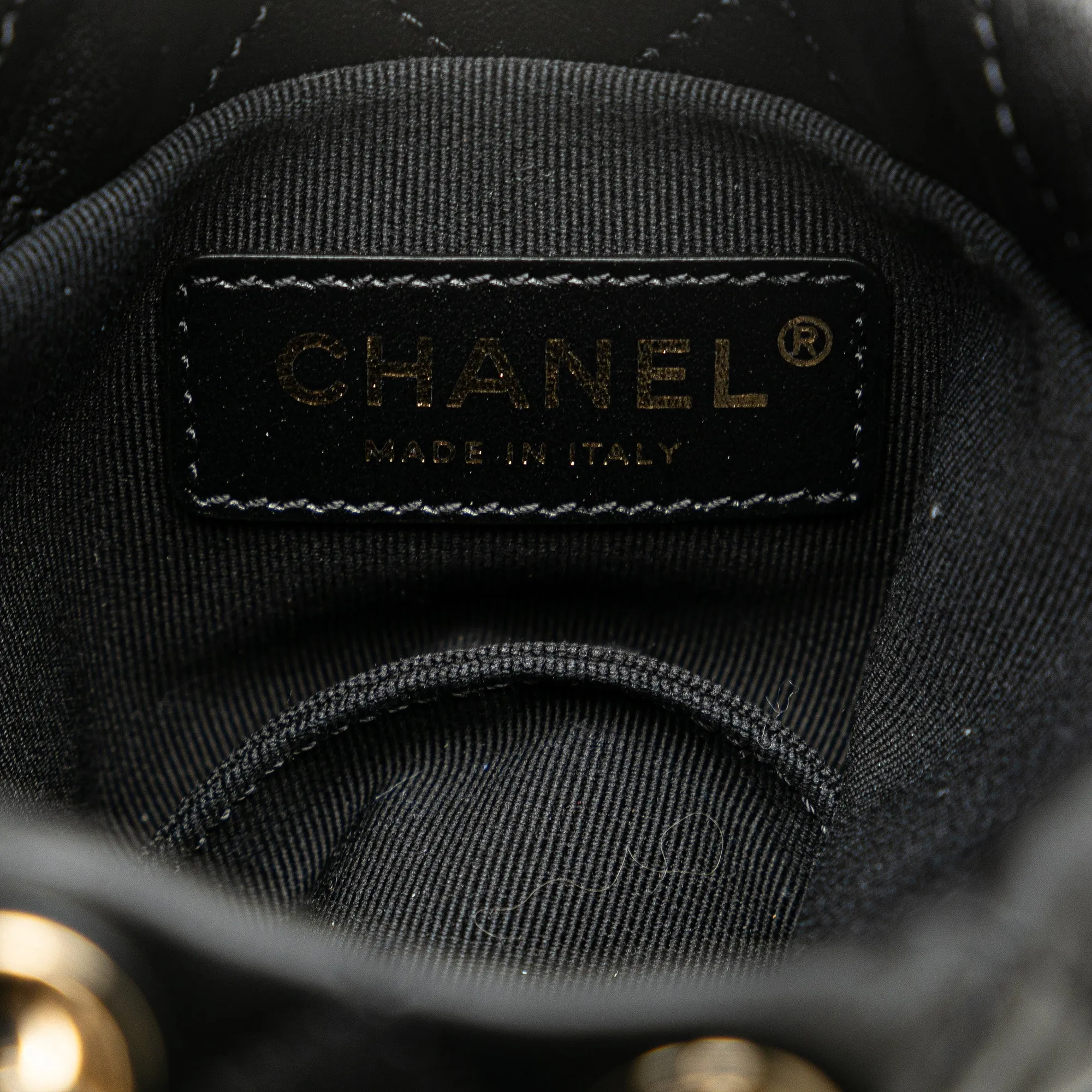 Black Chanel Mini Calfaskin About Pearls Drawstring Bucket Bag