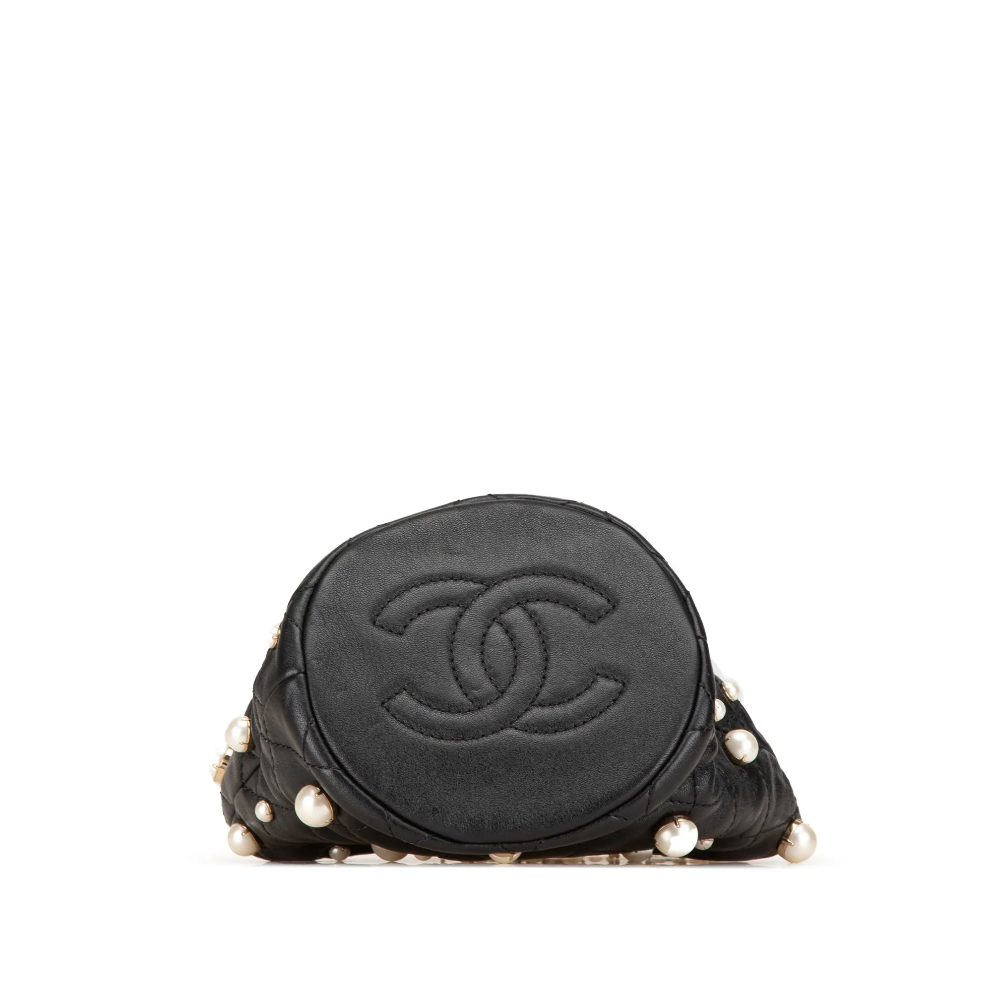 Black Chanel Mini Calfaskin About Pearls Drawstring Bucket Bag