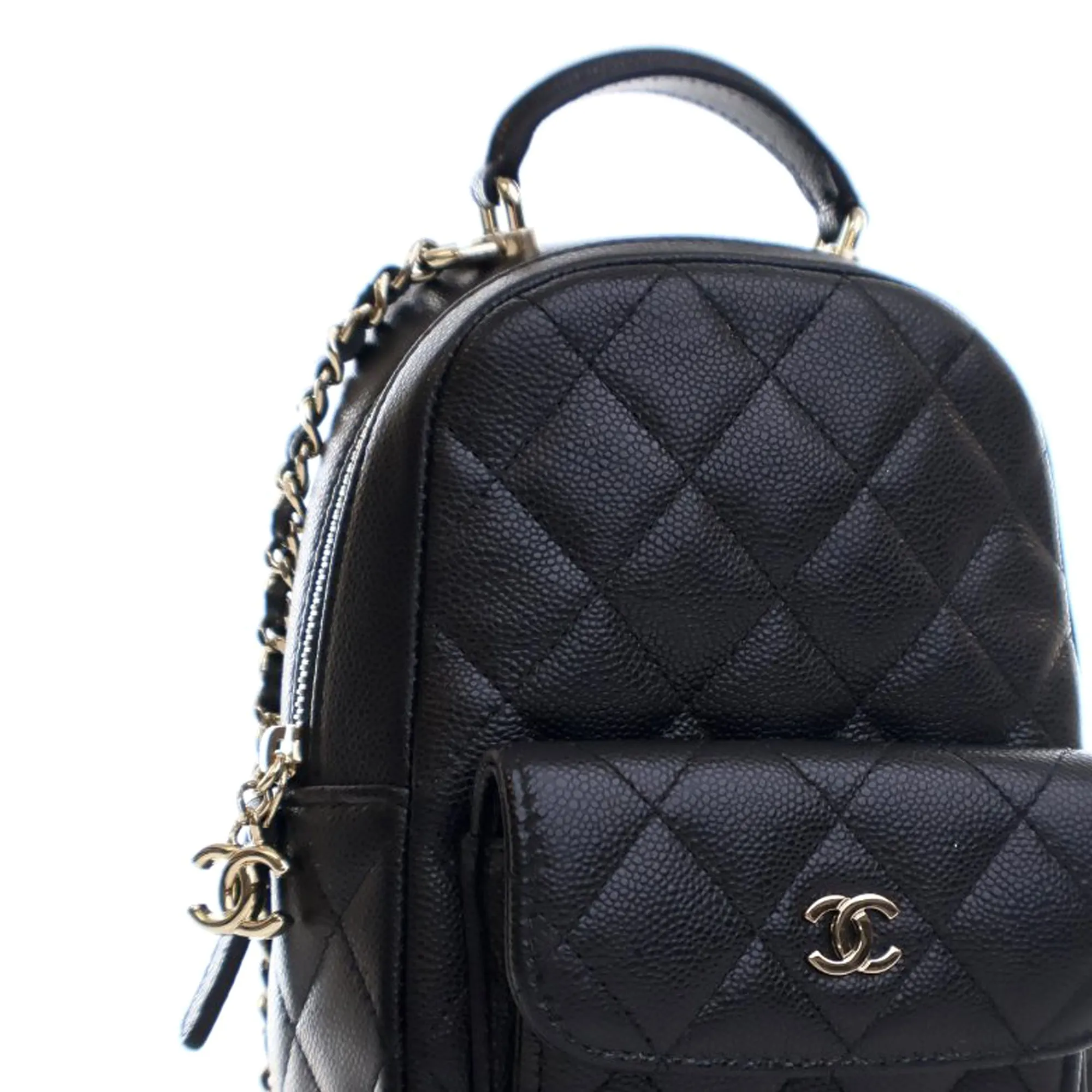 Black Chanel Mini CC Quilted Caviar Leather Backpack