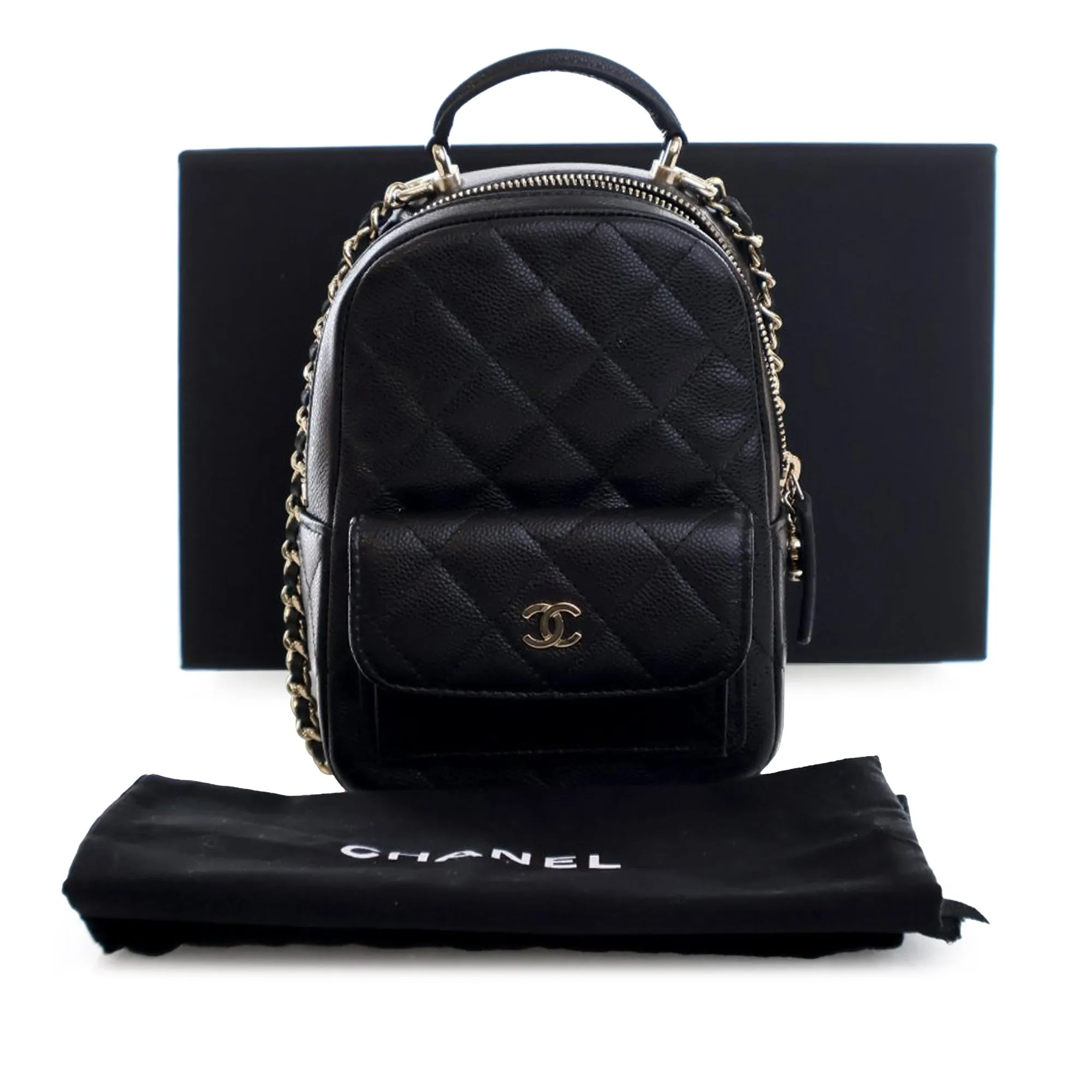 Black Chanel Mini CC Quilted Caviar Leather Backpack