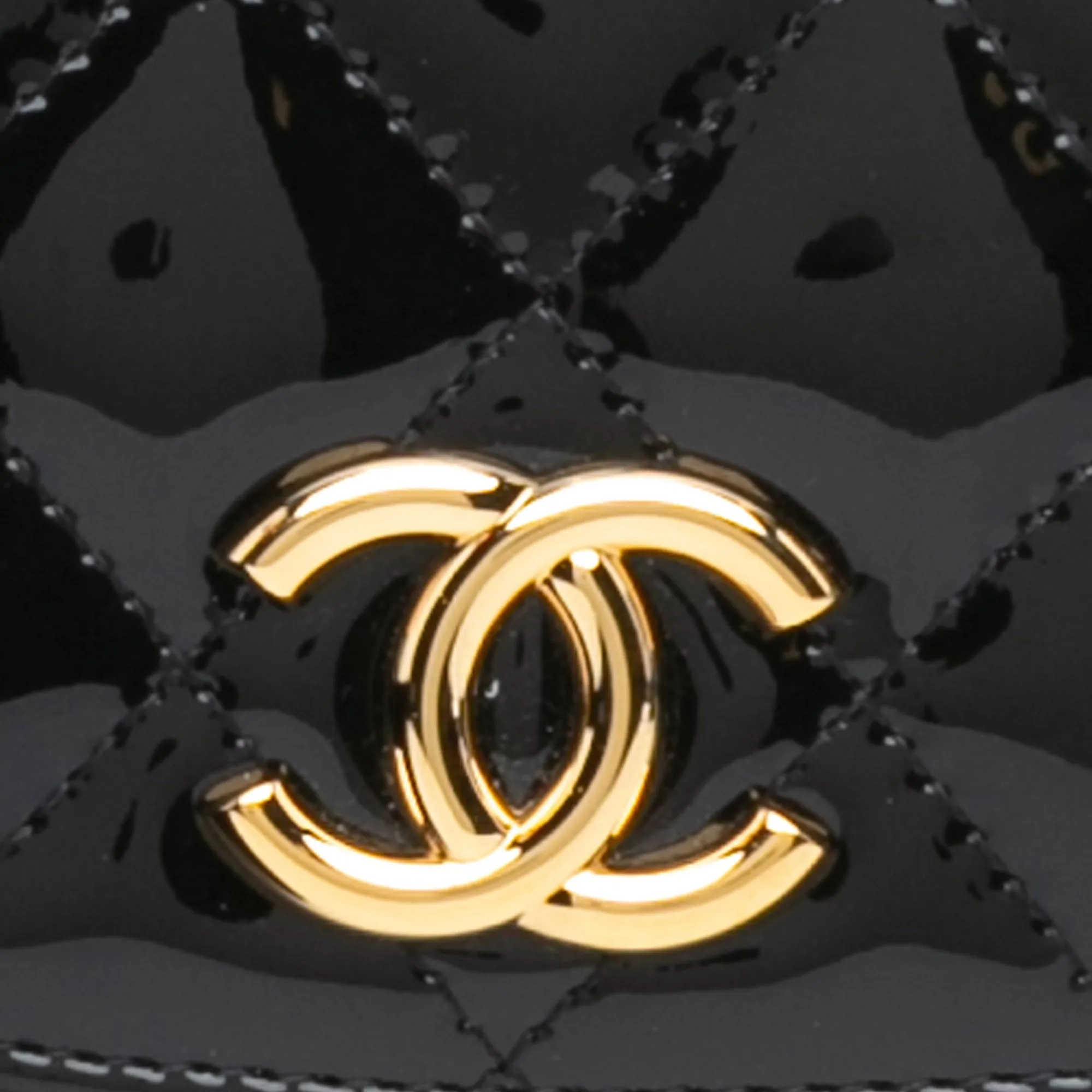 Black Chanel Mini CC Quilted Patent Leather Top Handle Clutch with Chain Satchel