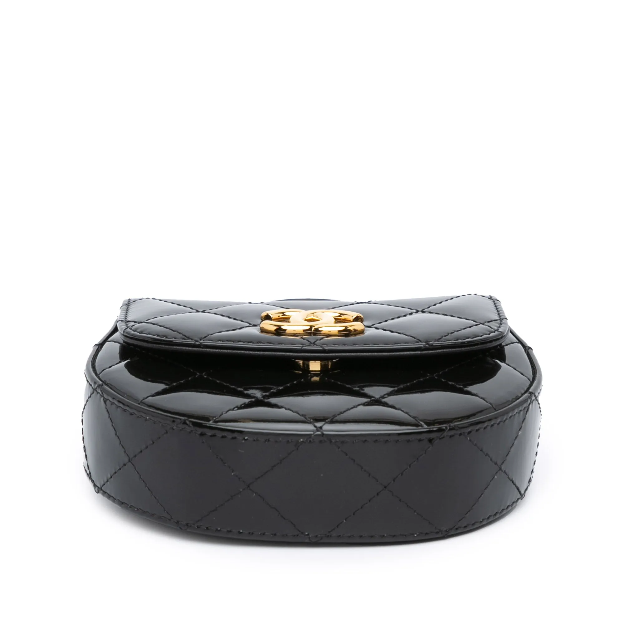 Black Chanel Mini CC Quilted Patent Leather Top Handle Clutch with Chain Satchel