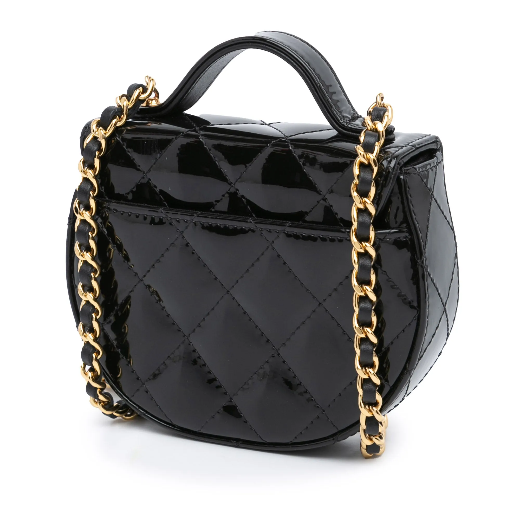 Black Chanel Mini CC Quilted Patent Leather Top Handle Clutch with Chain Satchel