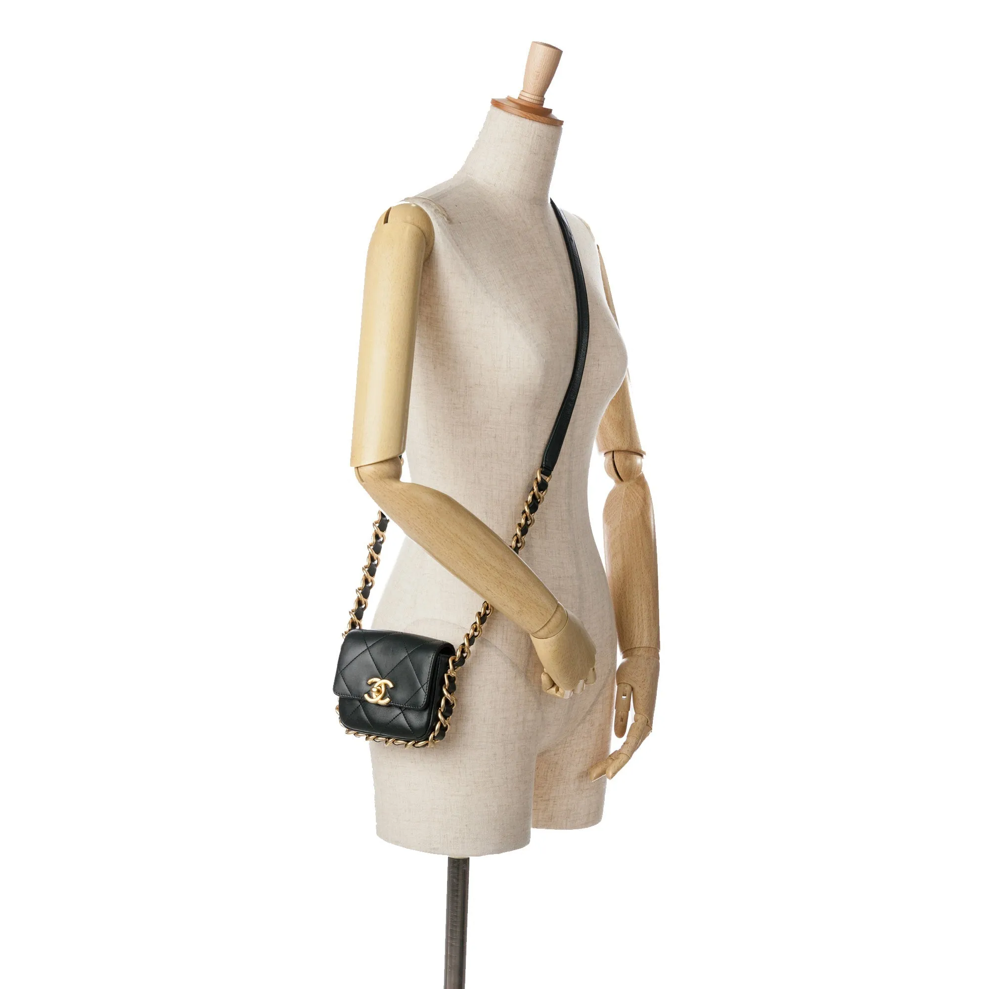Black Chanel Mini Quilted Calfskin Framing Chain Flap Crossbody Bag