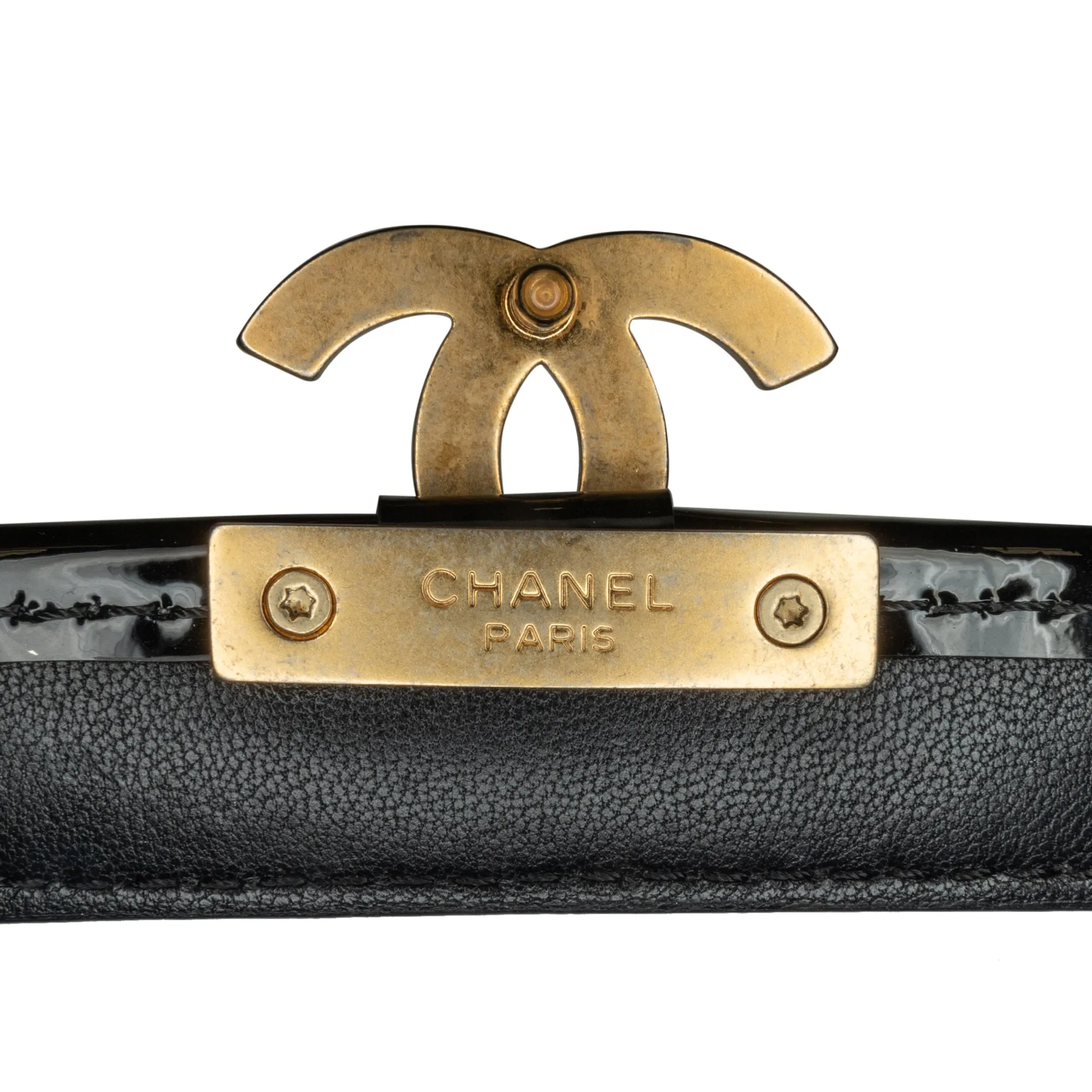 Black Chanel Mini Quilted Patent Graphic Catch Flap Satchel
