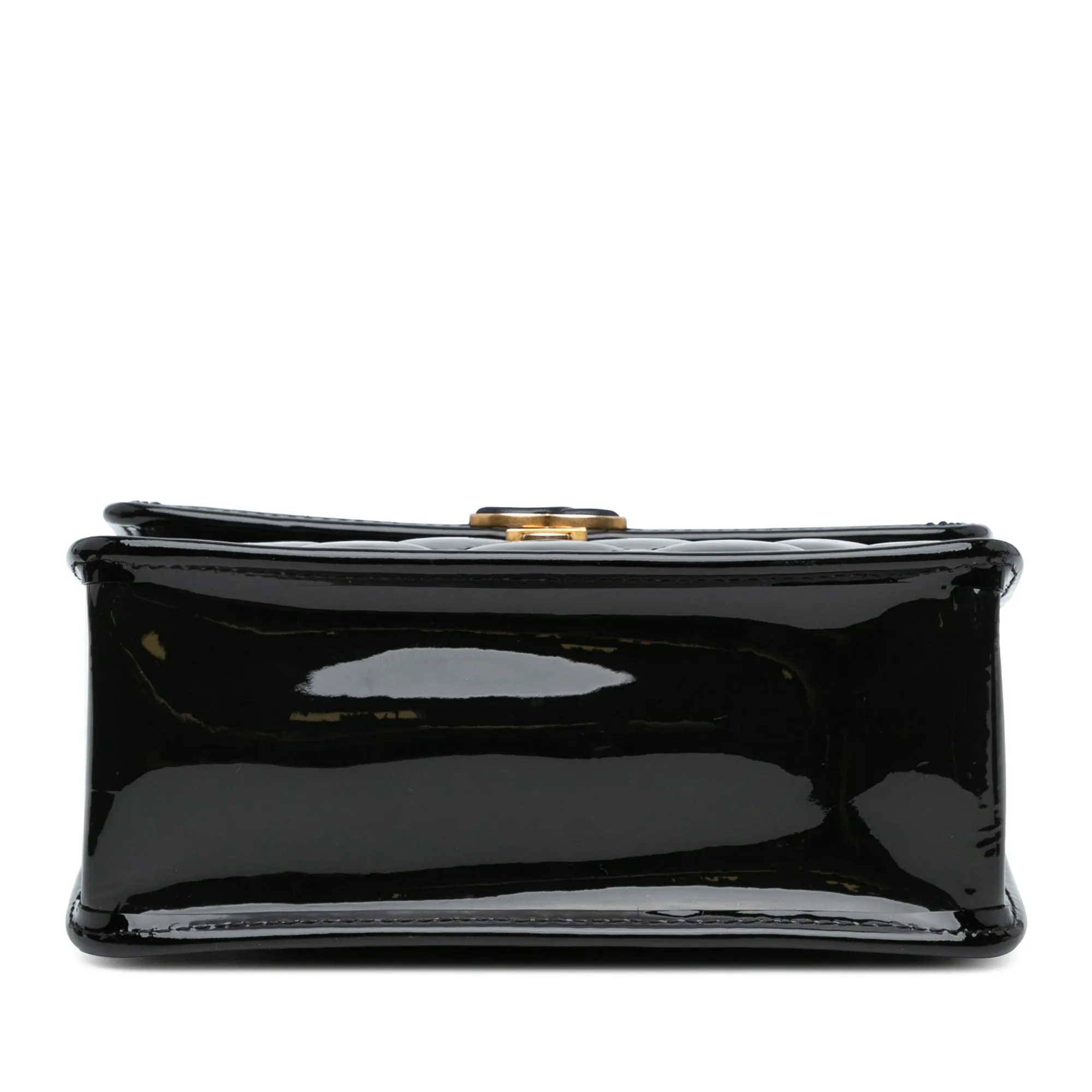 Black Chanel Mini Quilted Patent Graphic Catch Flap Satchel