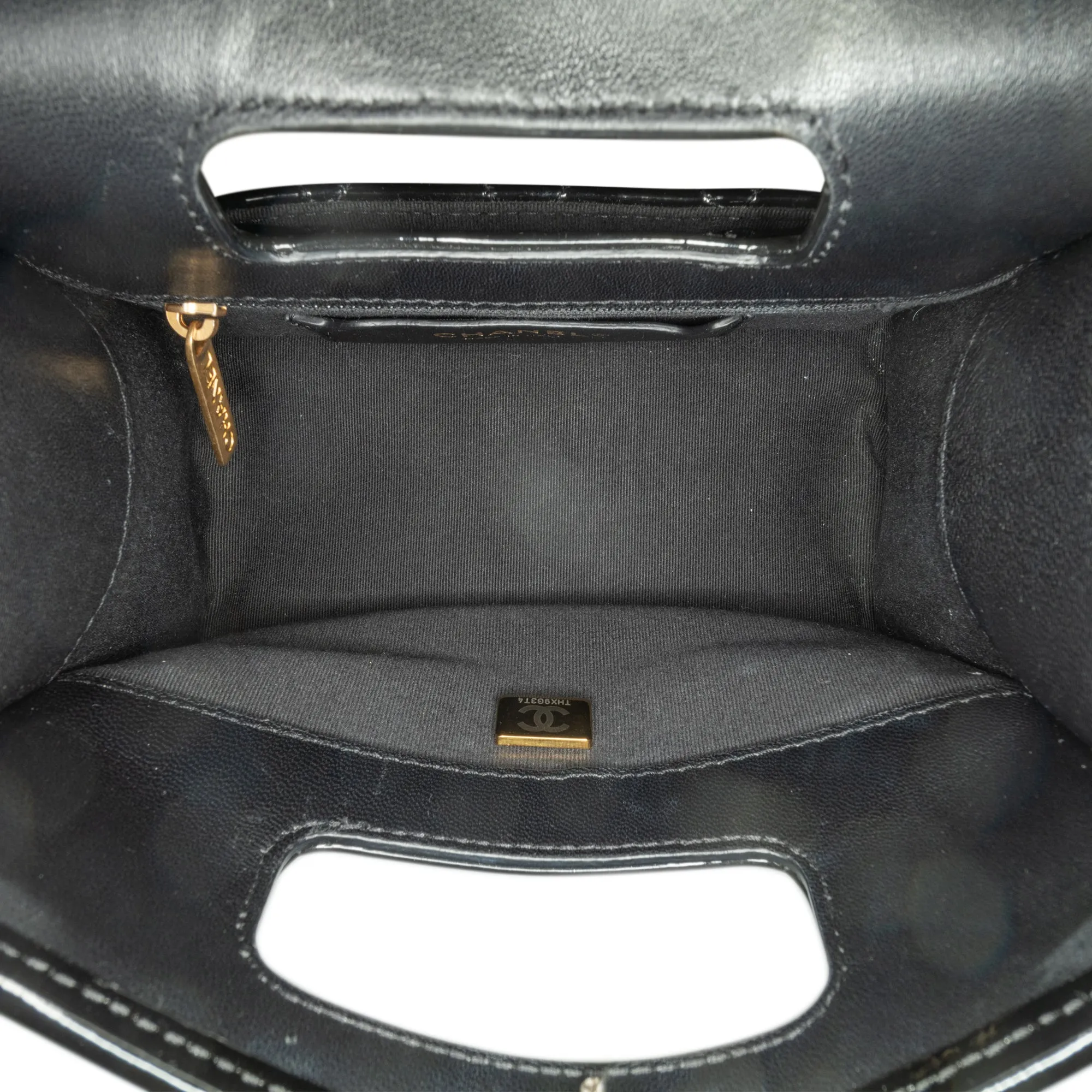 Black Chanel Mini Quilted Patent Graphic Catch Flap Satchel