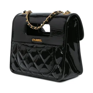 Black Chanel Mini Quilted Patent Graphic Catch Flap Satchel