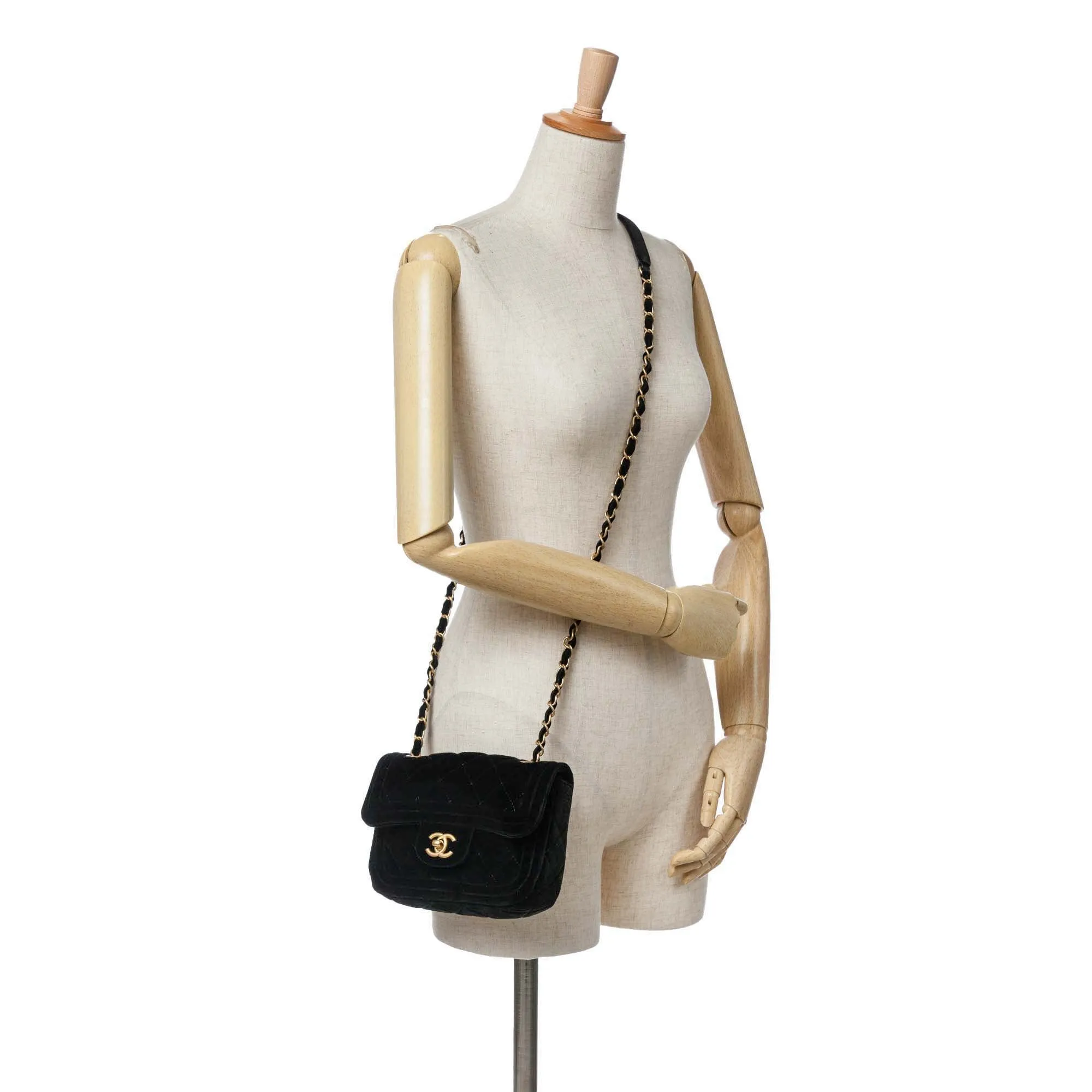 Black Chanel Mini Quilted Velvet Double Frame Flap Crossbody Bag