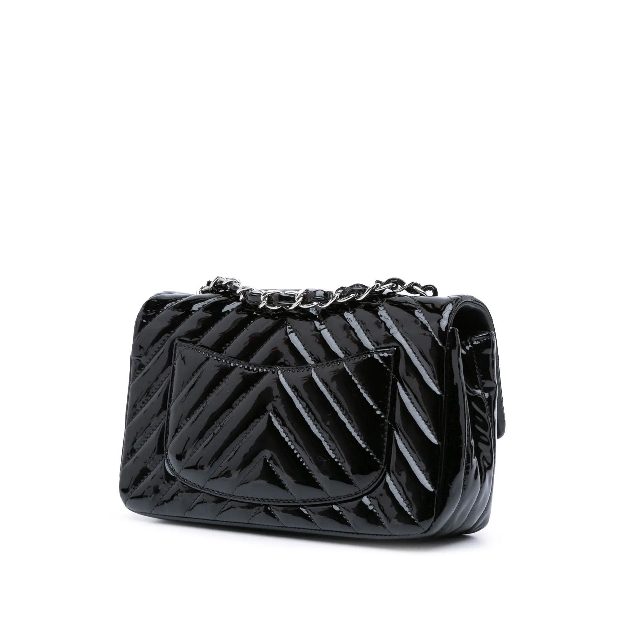 Black Chanel Mini Rectangular Classic Chevron Patent Single Flap Crossbody Bag