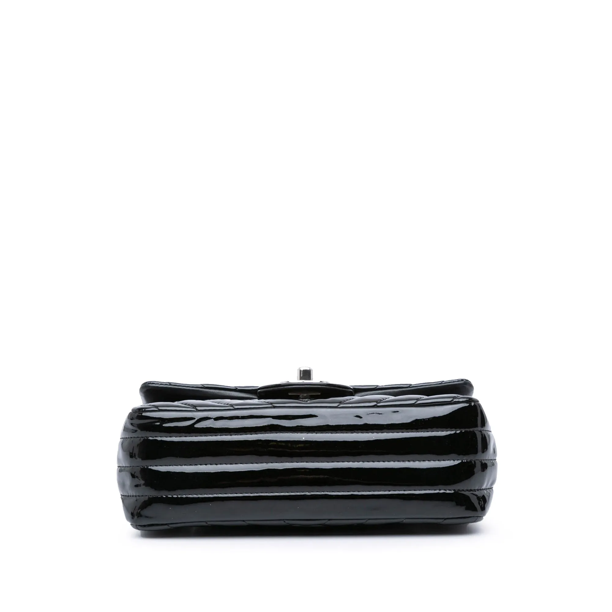Black Chanel Mini Rectangular Classic Chevron Patent Single Flap Crossbody Bag