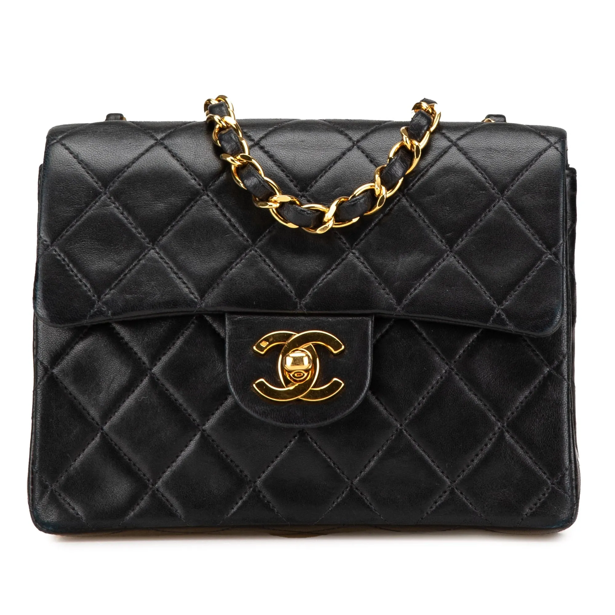 Black Chanel Mini Square Classic Lambskin Single Flap Crossbody Bag