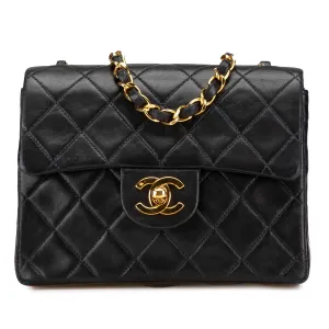 Black Chanel Mini Square Classic Lambskin Single Flap Crossbody Bag