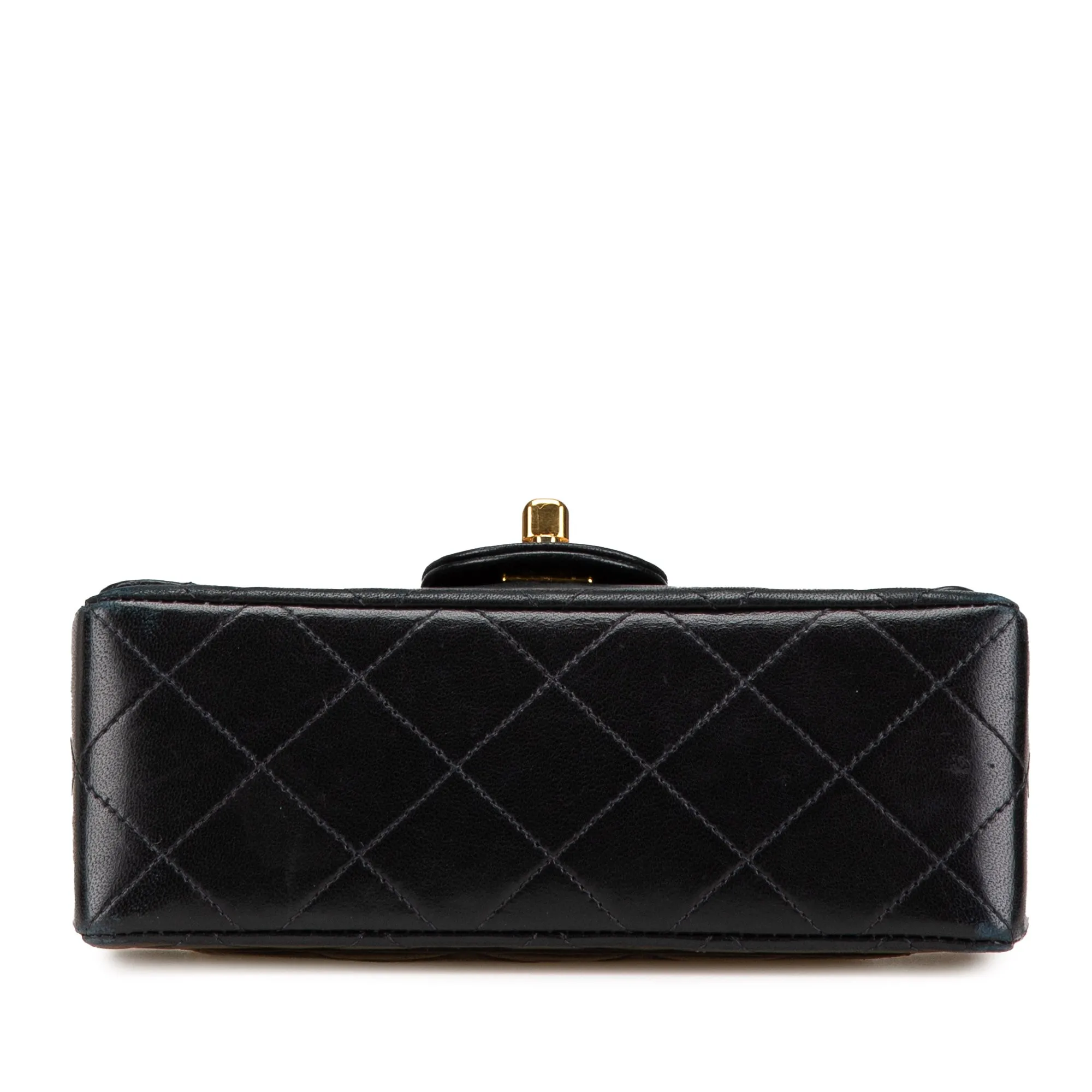 Black Chanel Mini Square Classic Lambskin Single Flap Crossbody Bag