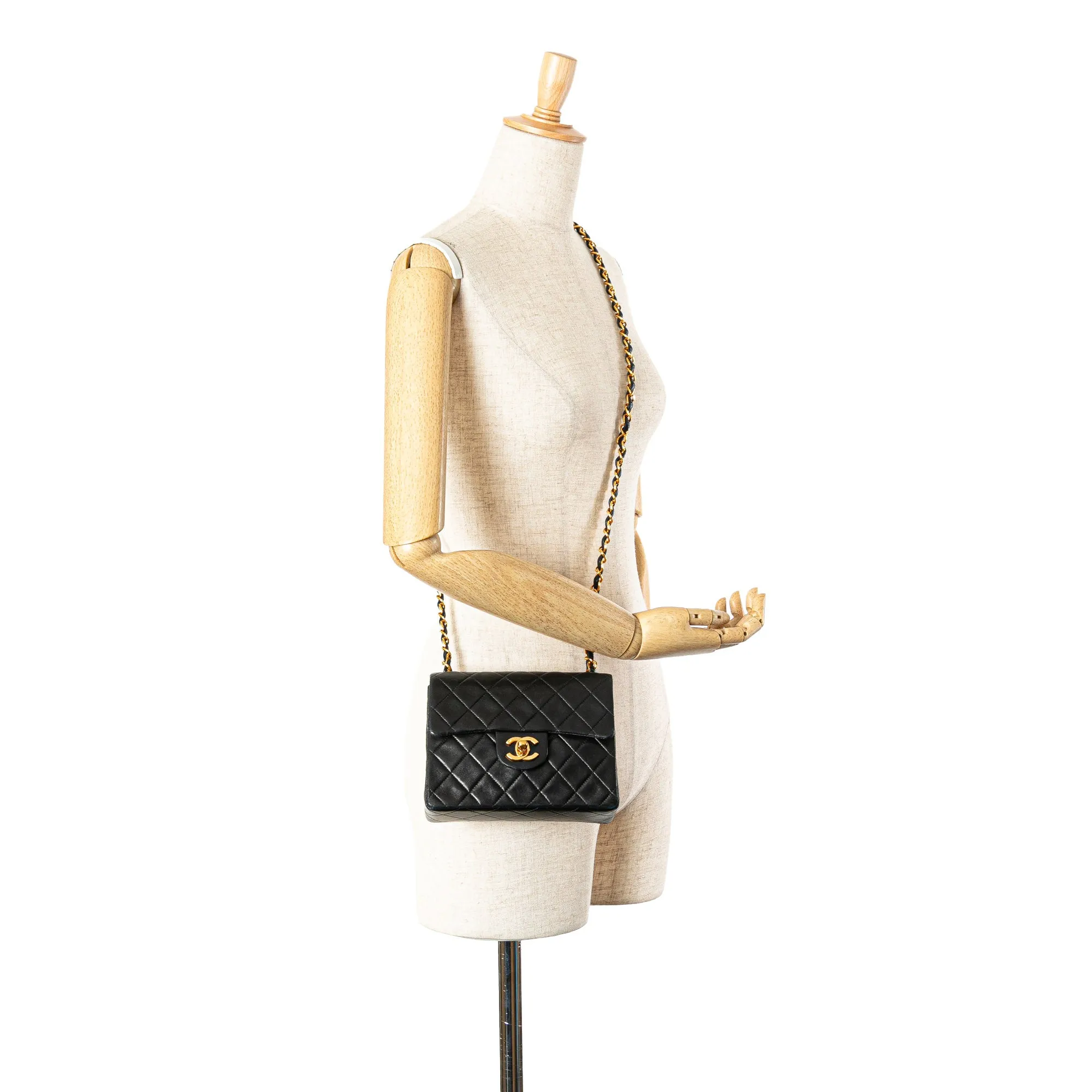 Black Chanel Mini Square Classic Lambskin Single Flap Crossbody Bag