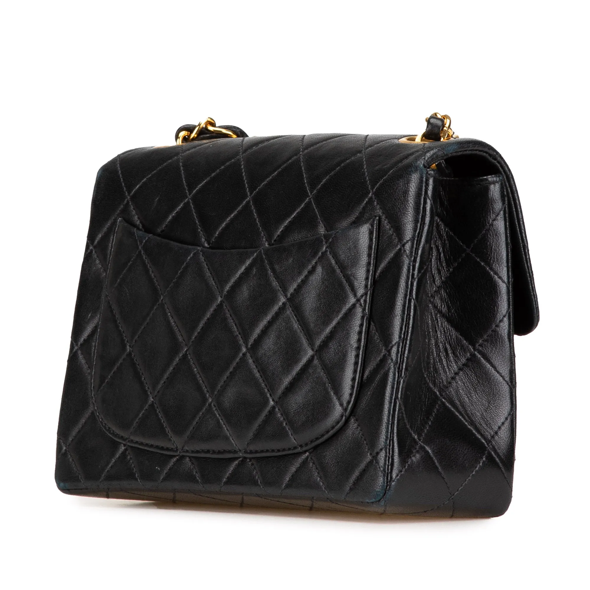 Black Chanel Mini Square Classic Lambskin Single Flap Crossbody Bag