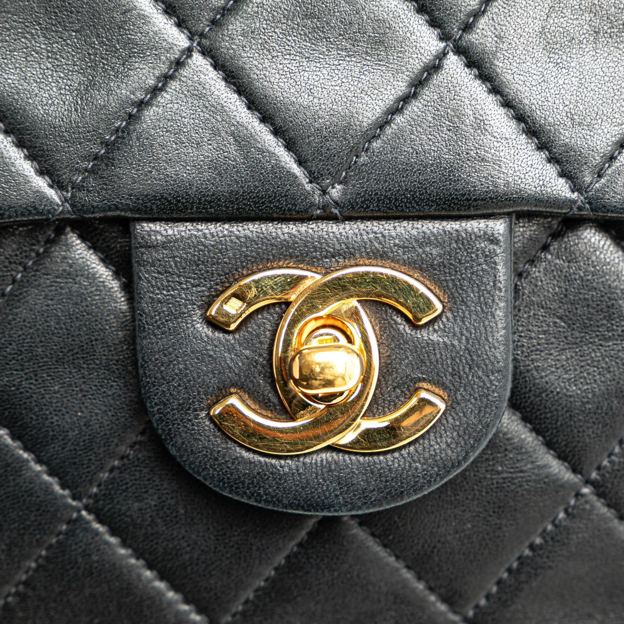 Black Chanel Mini Square Classic Lambskin Single Flap Crossbody Bag