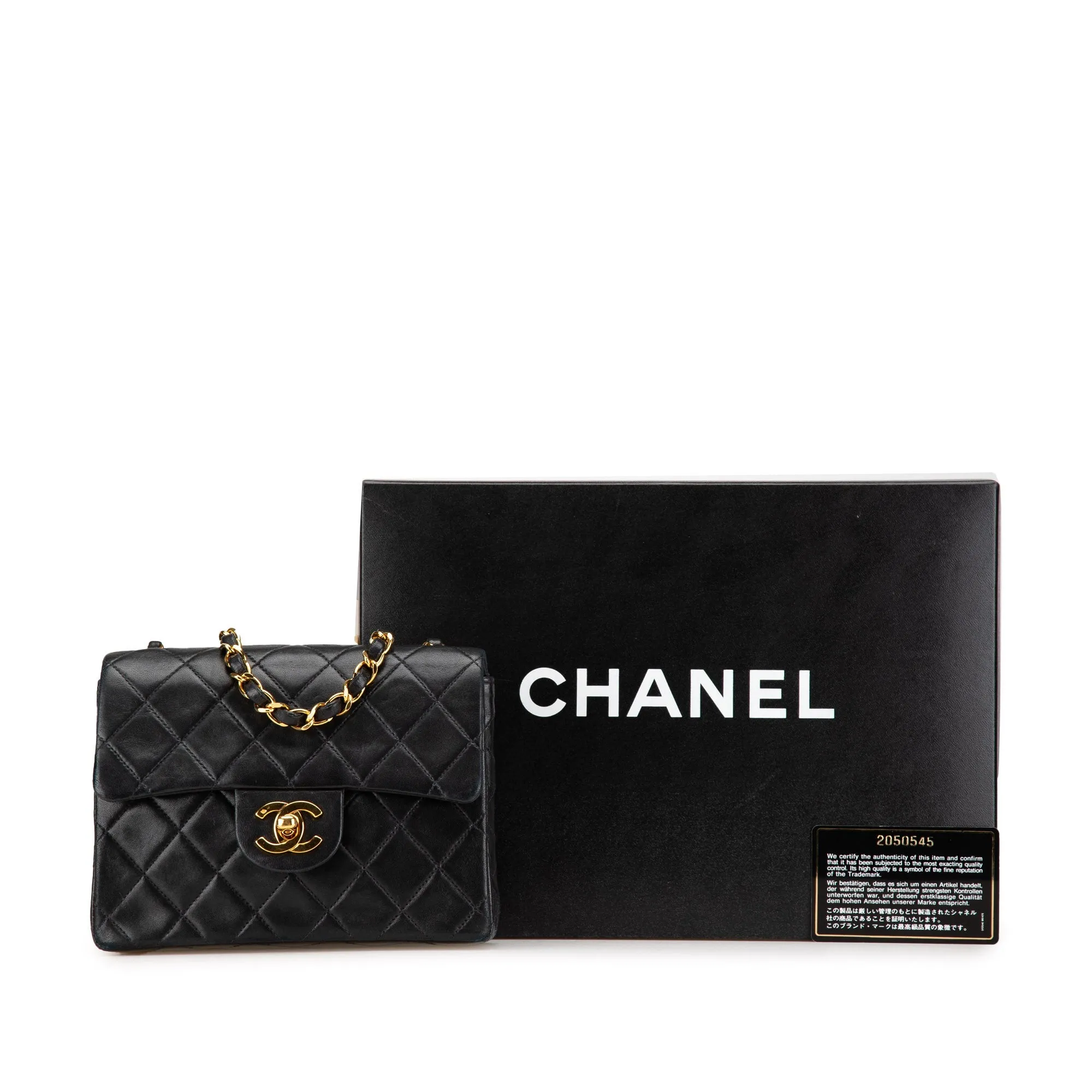 Black Chanel Mini Square Classic Lambskin Single Flap Crossbody Bag